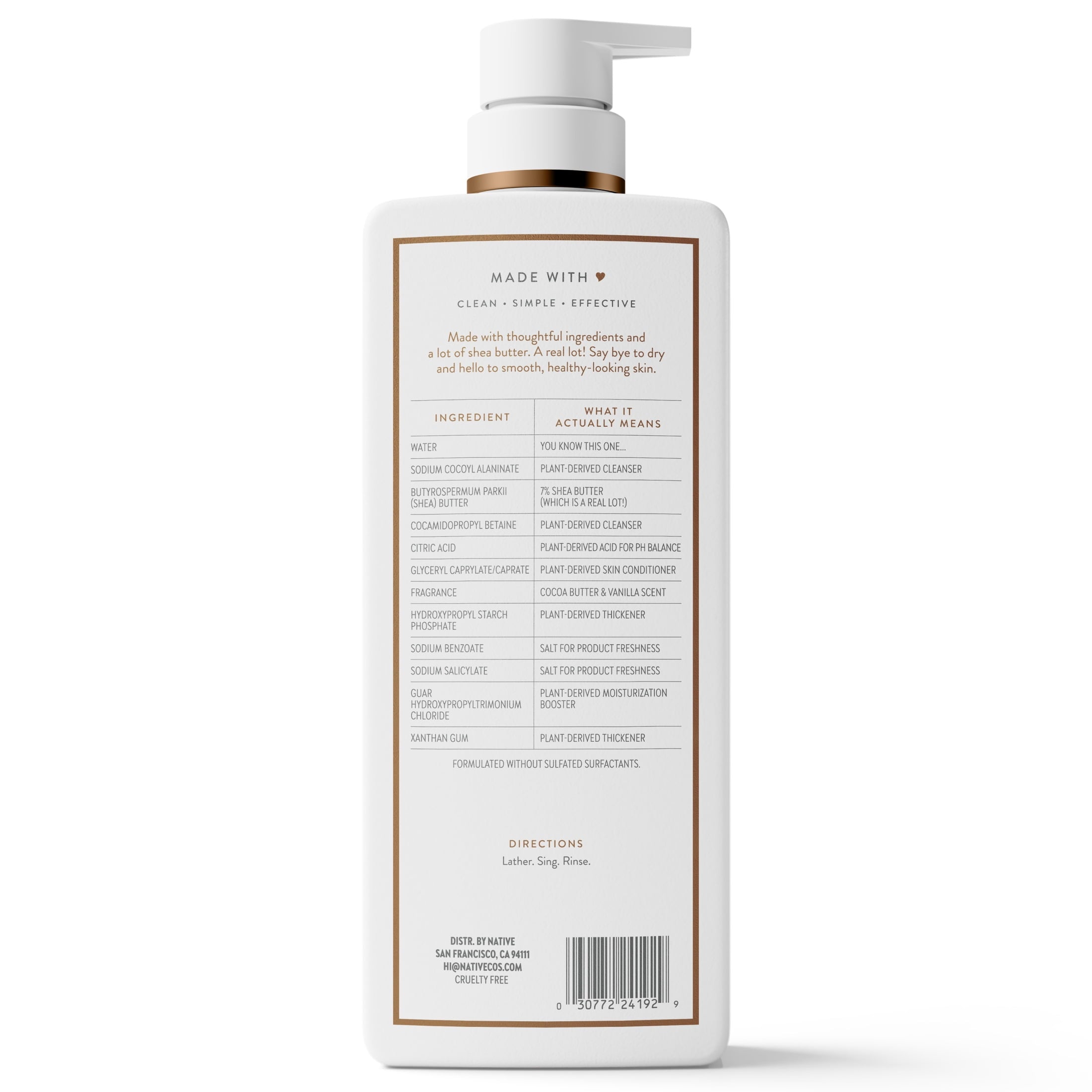 Moisturizing Body Wash, Cocoa Butter &amp; Vanilla, Sulfate Free, 24hr Moisturization with Shea Butter, for Women &amp; Men for Dry Skin, 22 fl oz