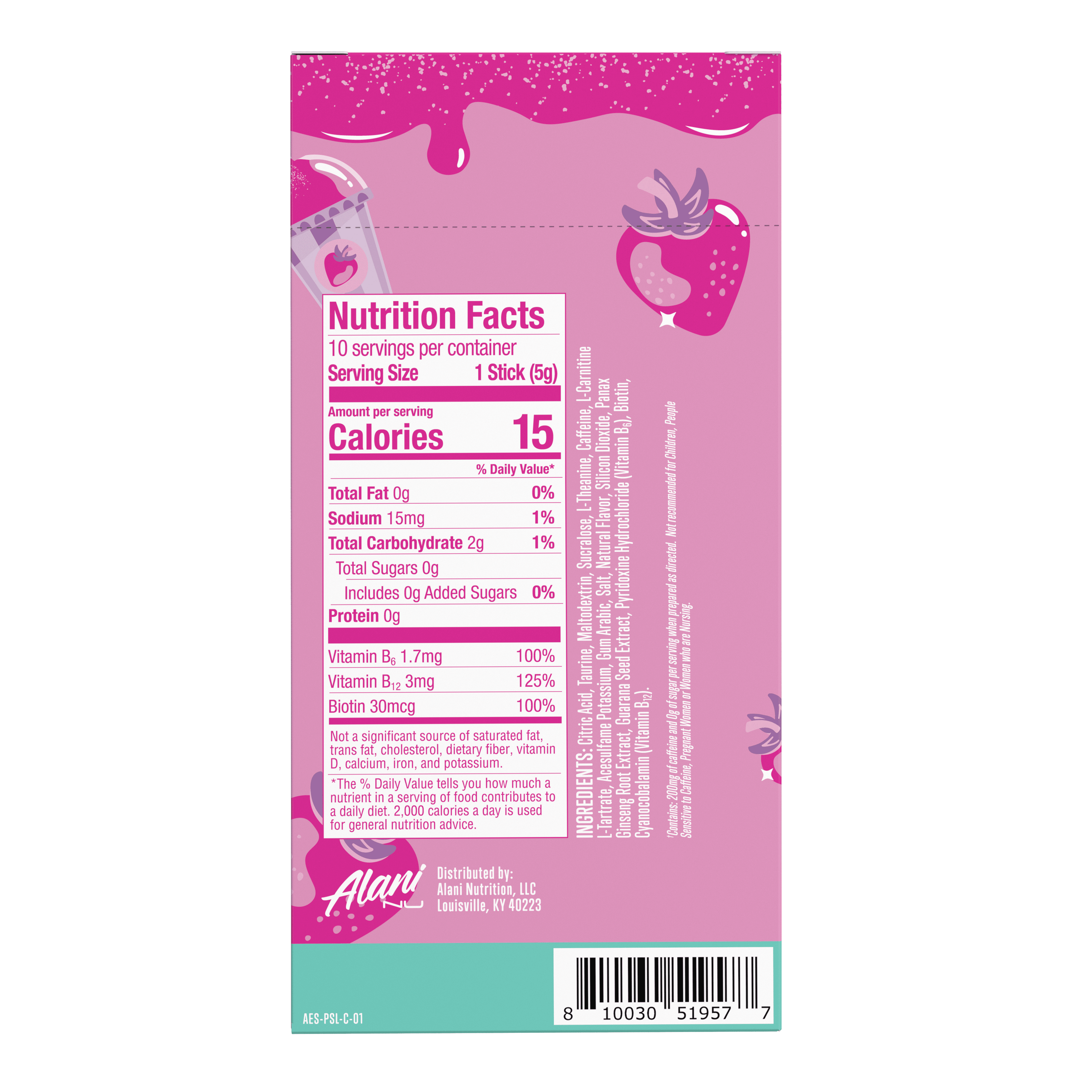 (12 pack) Alani Nu Energy Sticks, Pink Slush, 10 Count, 200mg Caffeine, Zero Sugar
