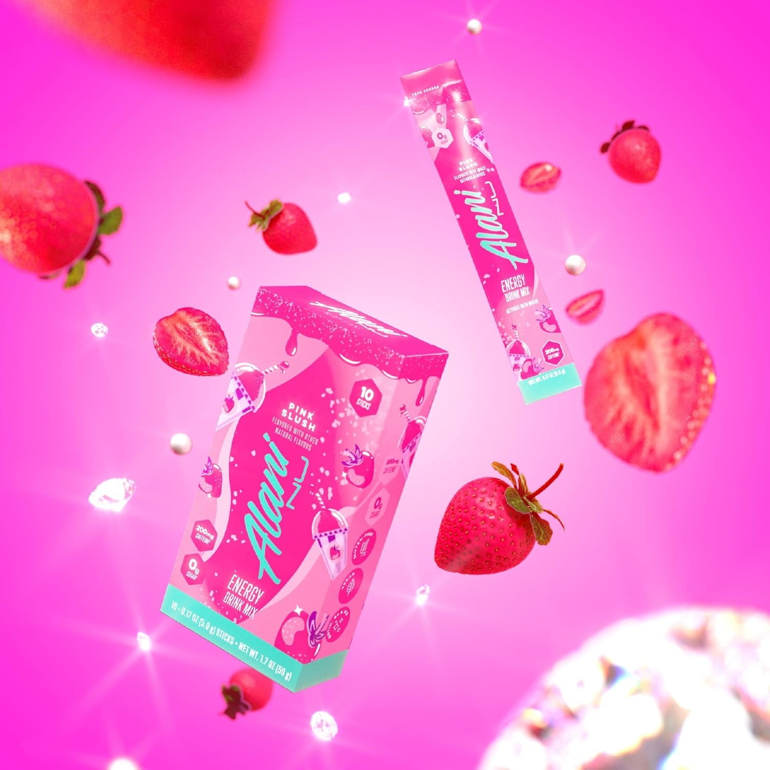 (12 pack) Alani Nu Energy Sticks, Pink Slush, 10 Count, 200mg Caffeine, Zero Sugar