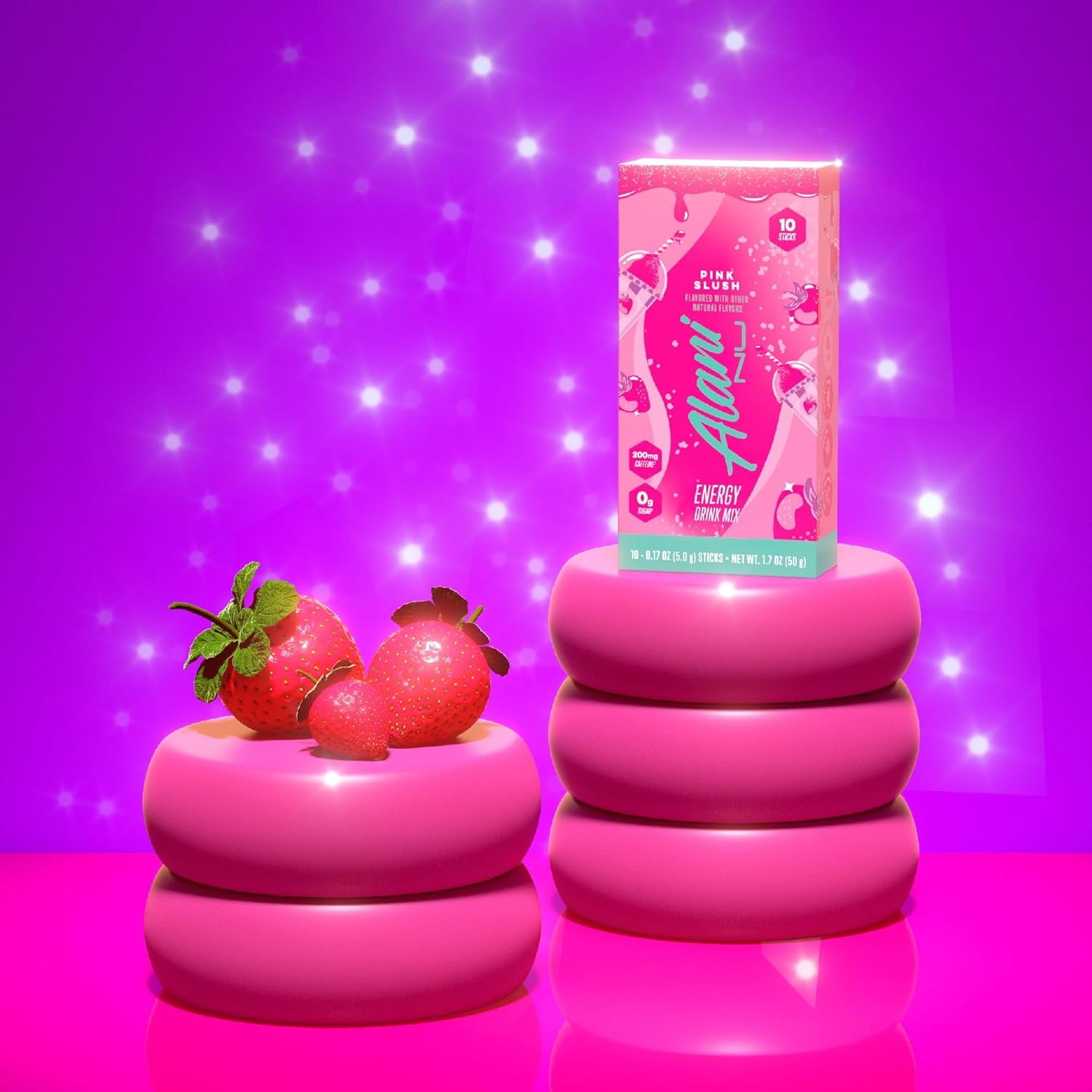 (12 pack) Alani Nu Energy Sticks, Pink Slush, 10 Count, 200mg Caffeine, Zero Sugar