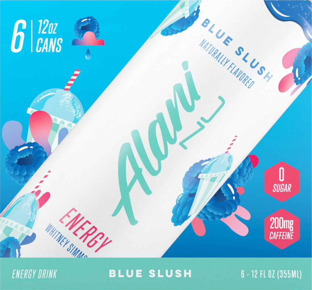 Sugar Free Energy Drink, Blue Slush, 12 fl oz, 6 pack, Cans, 200mg Caffeine