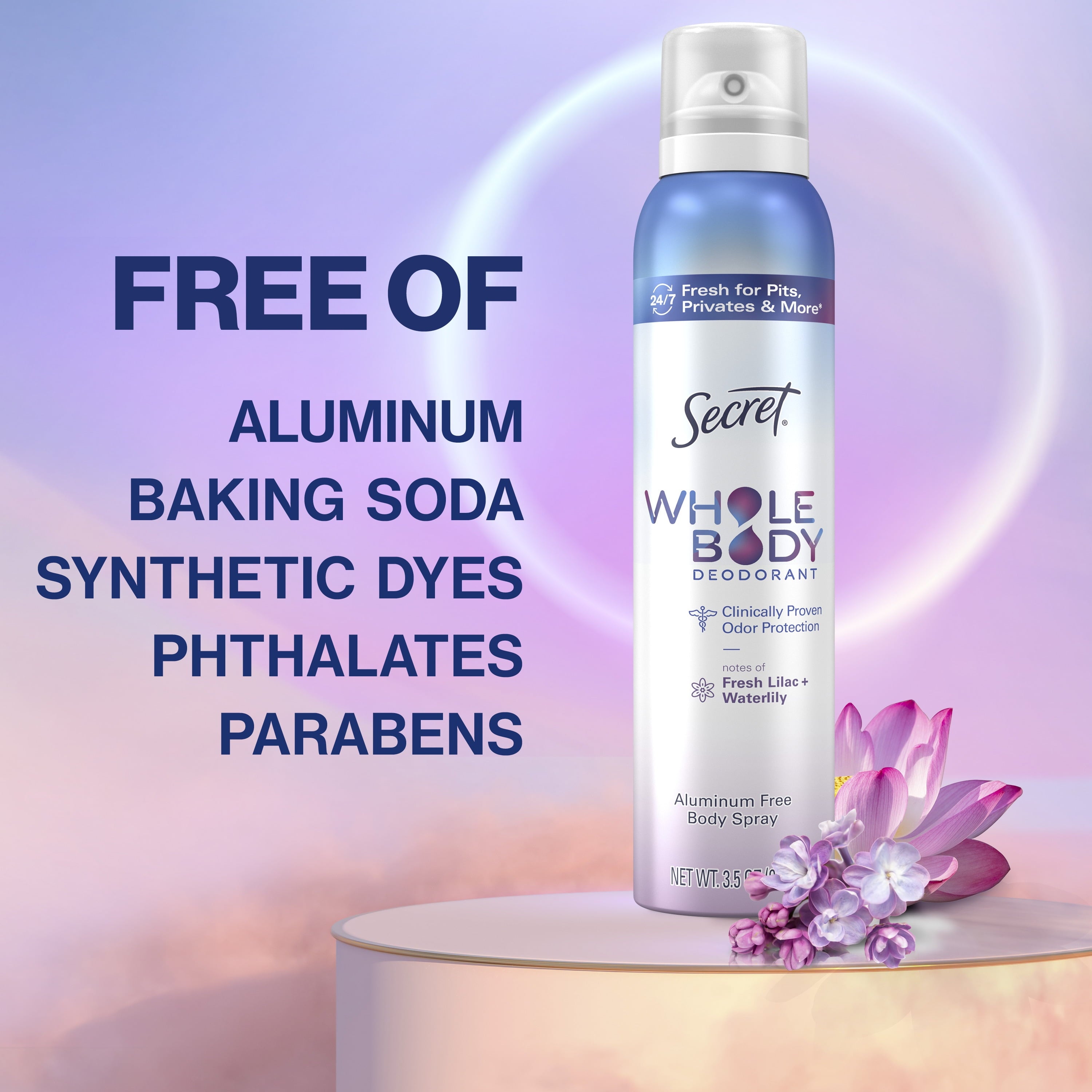Whole Body Women's Deodorant Aluminum Free Spray, Lilac &amp; Waterlily 3.5oz
