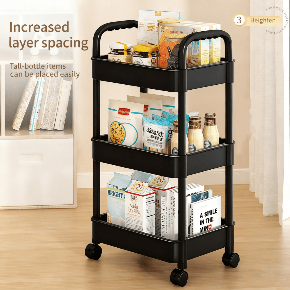 3-Tier Metal Rolling Storage Cart Shelves Rolling Utility Cart Organizer Cart Movable Storage Organizer Bathroom Kitchen Office Workshop White
