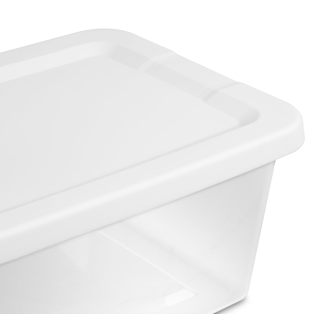 6 Quart Small Storage Bin, Clear Plastic Storage Container with Snap-On Lid, White