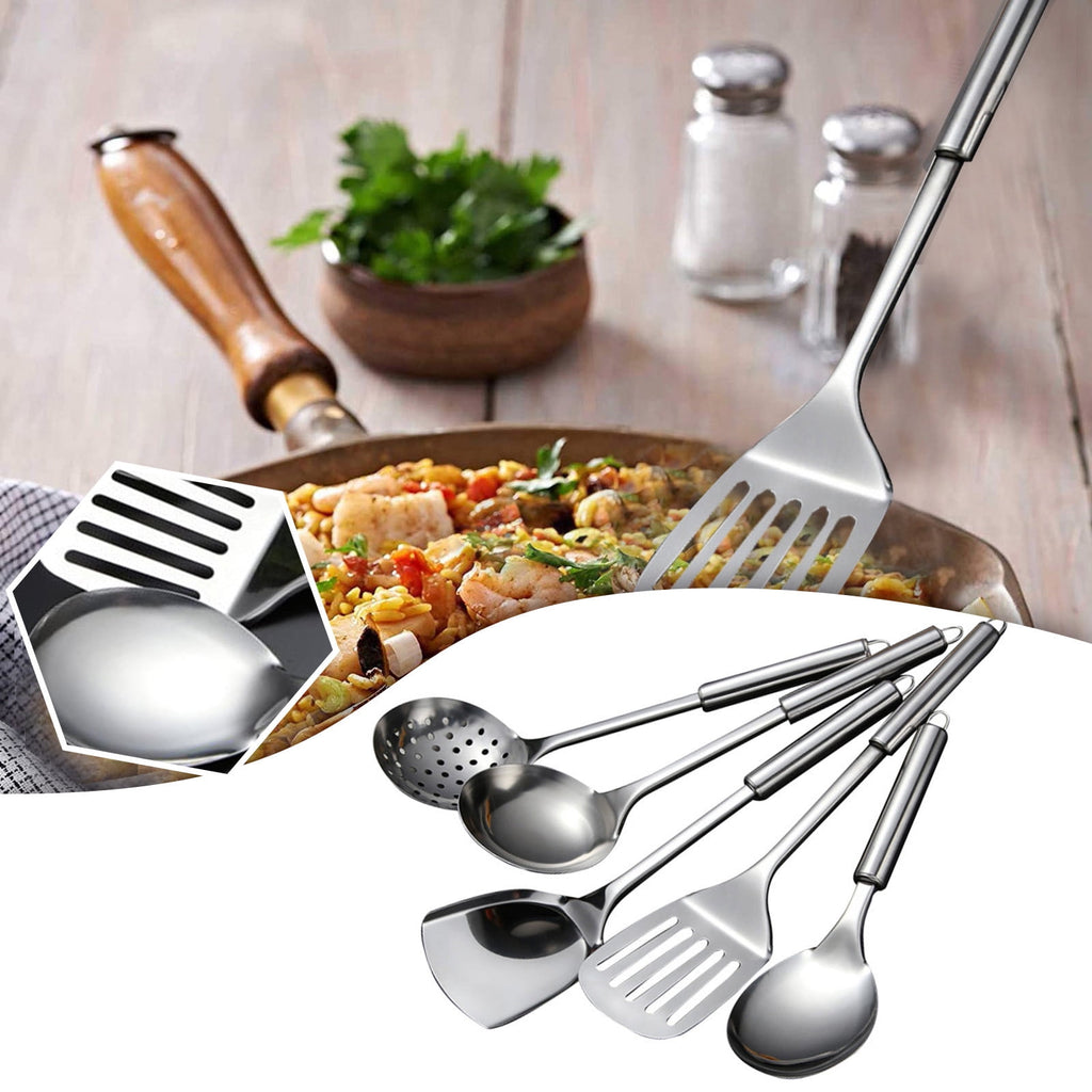 Hgehaz Silverware Set 5Pcs/Set Stainless Steel Kitchen Cooking Tools Utensil Set Spatula Spoon Scoop