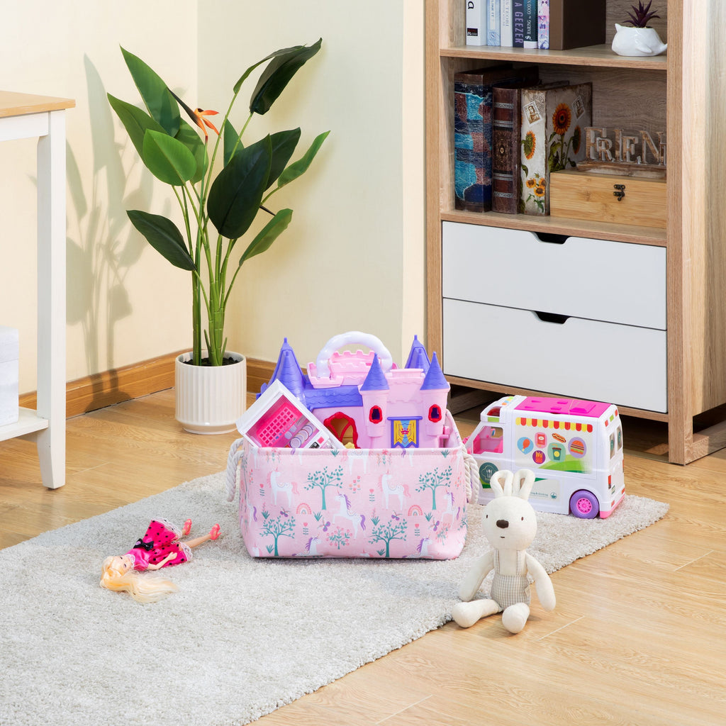 Kids Butterfly Canvas Storage Basket with Handles, 15 in x 11 in x 7.8 in