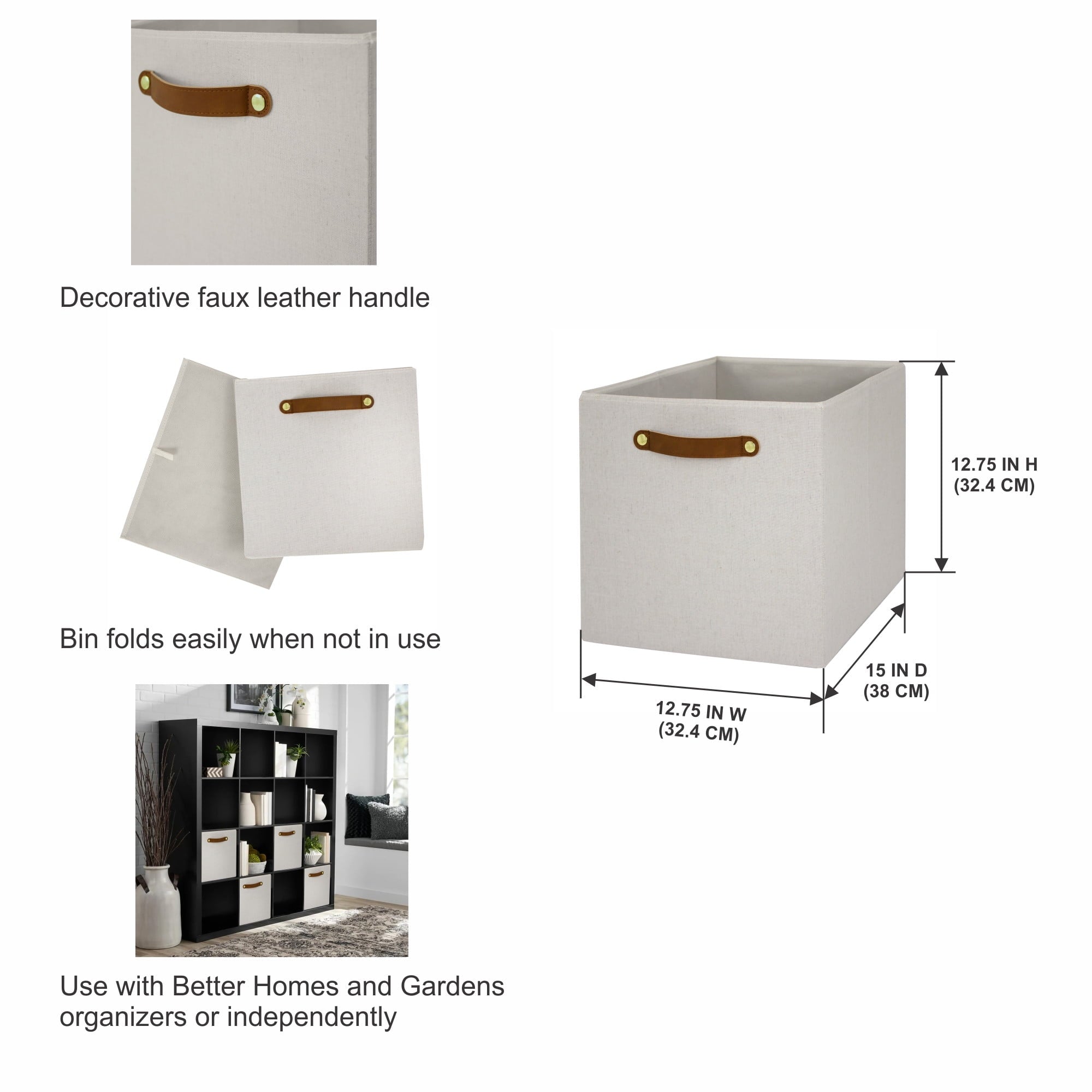 Better Homes &amp; Gardens Collapsible Fabric Cube Storage Bin, Vanilla