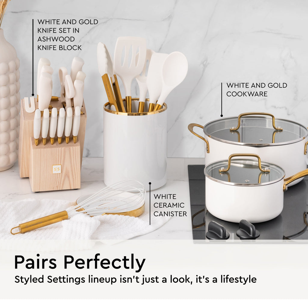 White Silicone and Gold Cooking Utensils Set