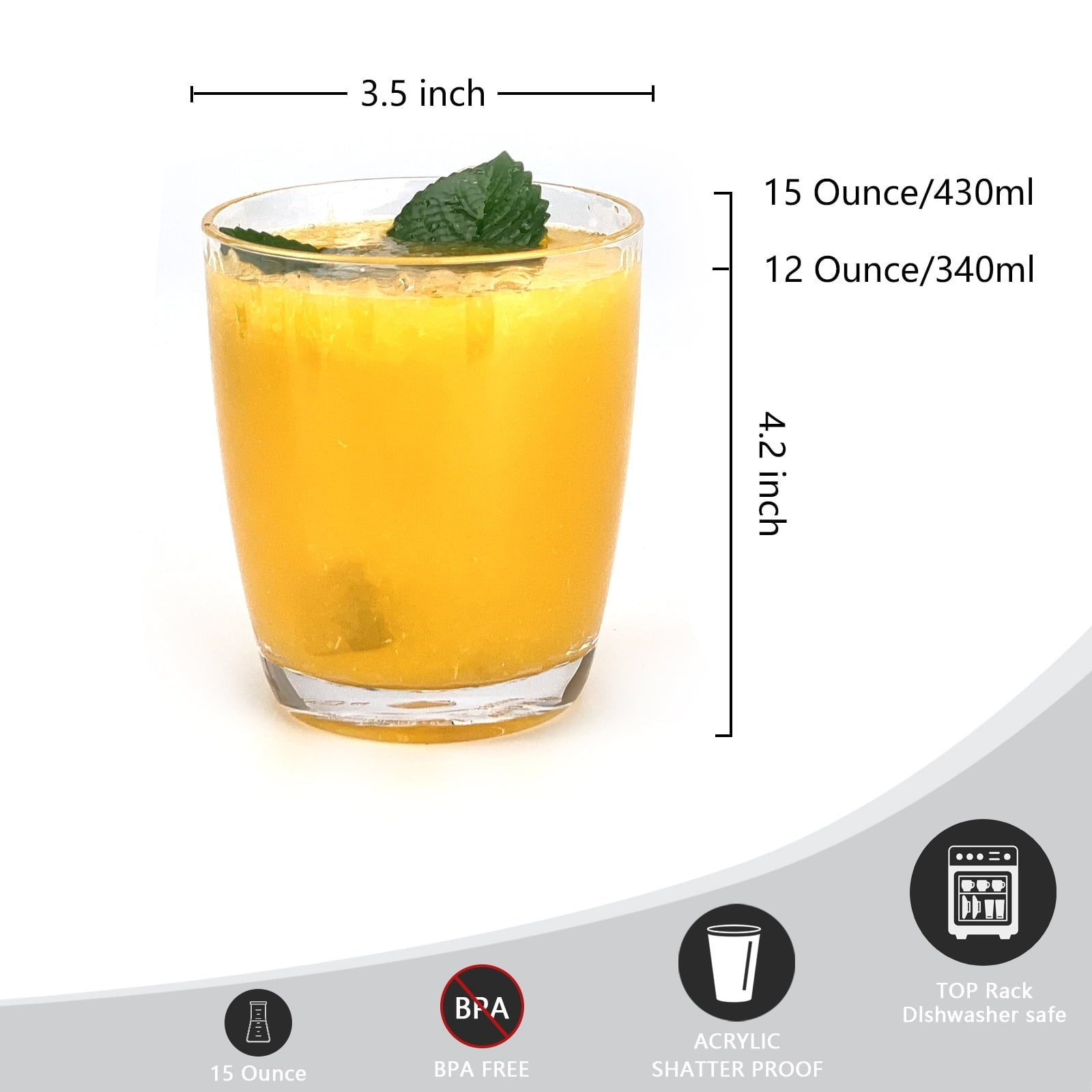 Hammered Style 15-ounce/430ml Acrylic Glasses Plastic Tumbler, Set of 6 Multi-Color,BPA Free,