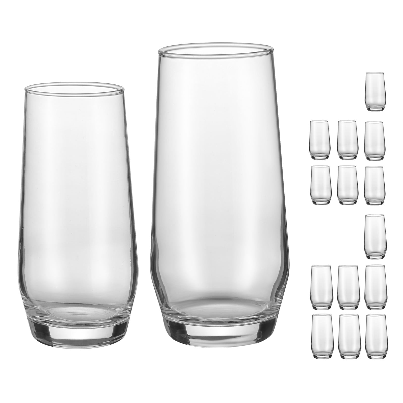 VEVOR Drinking Glasses Set, 16-Piece Crystal Glass Cups, Elegant Mixed Glassware Set, with 8 Pcs 18.26 Oz Highball and 8 Pcs 11.5 Oz Cocktail Drinkware for Kitchen, Beer,Smoothie,Juice,Soda,Wine