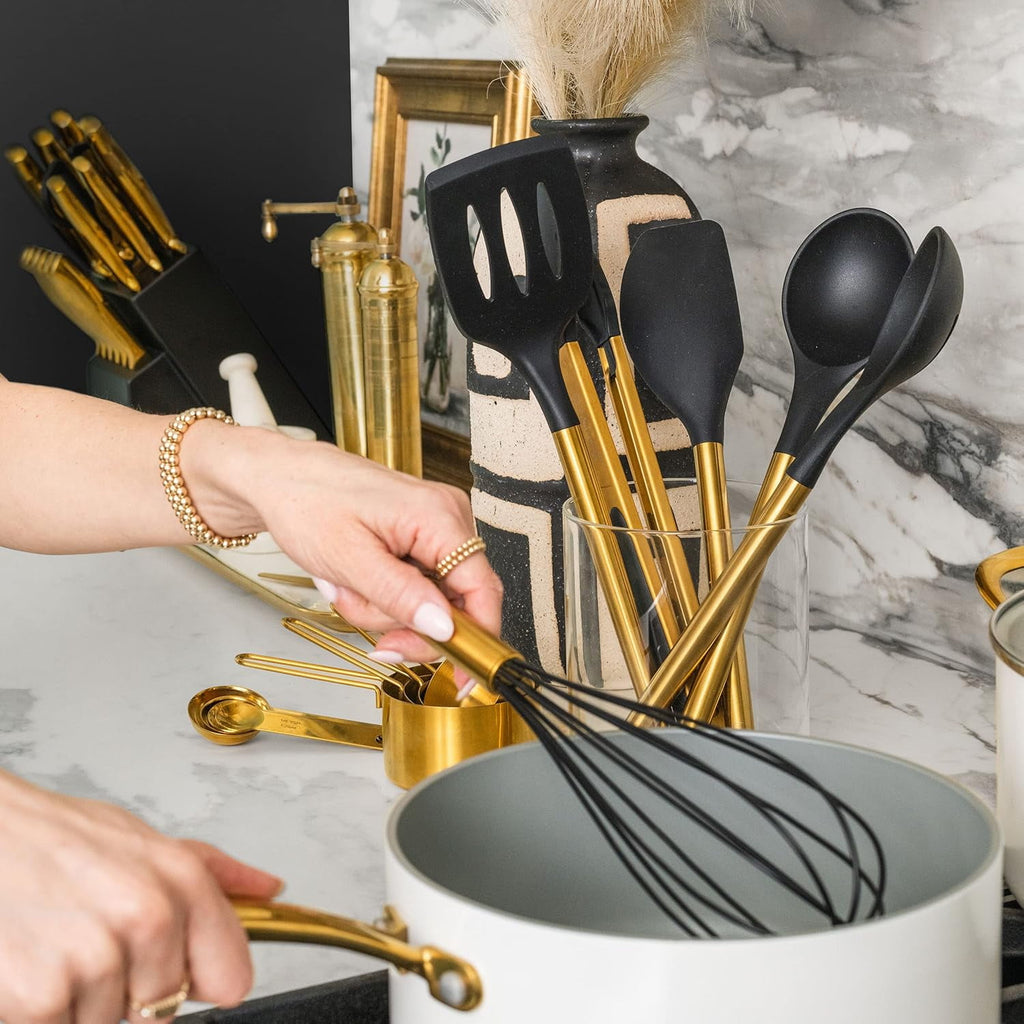 White Silicone and Gold Cooking Utensils Set