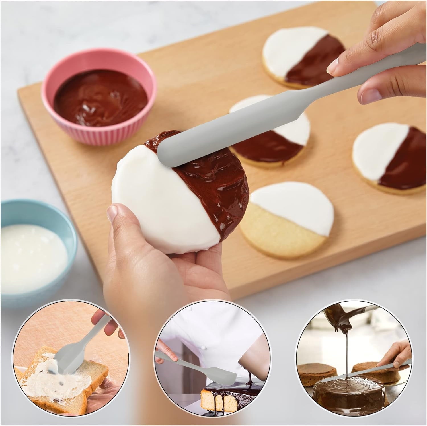 Food Grade Silicone Rubber Spatula Set, 5 Pcs Kitchen Cooking Baking Mixing Utensil Sets, High Non Stick Dishwasher- Khaki