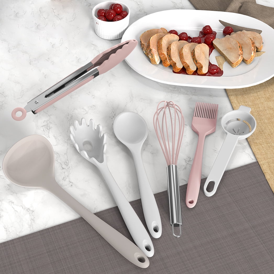 Black Silicone Cooking Utensils Set - 446°F Kitchen Utensils,Turner Tongs,Spatula,Spoon,Brush,Whisk,Kitchen Utensil Gadgets Tools Set for Nonstick Cookware, (BPA Free)
