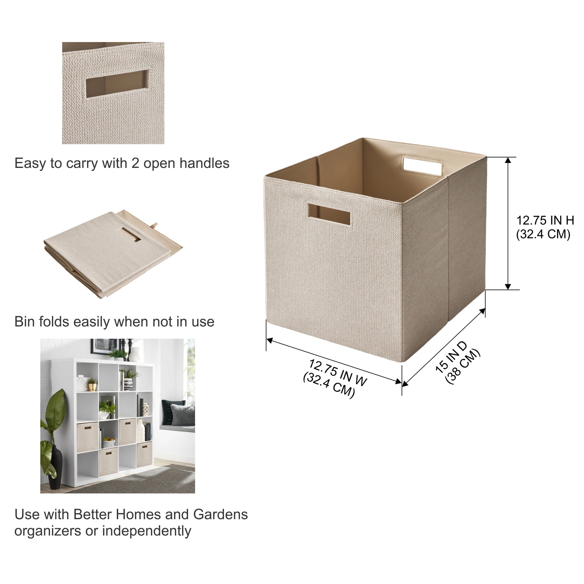 Better Homes &amp; Gardens Collapsible Fabric Cube Storage Bin, Vanilla