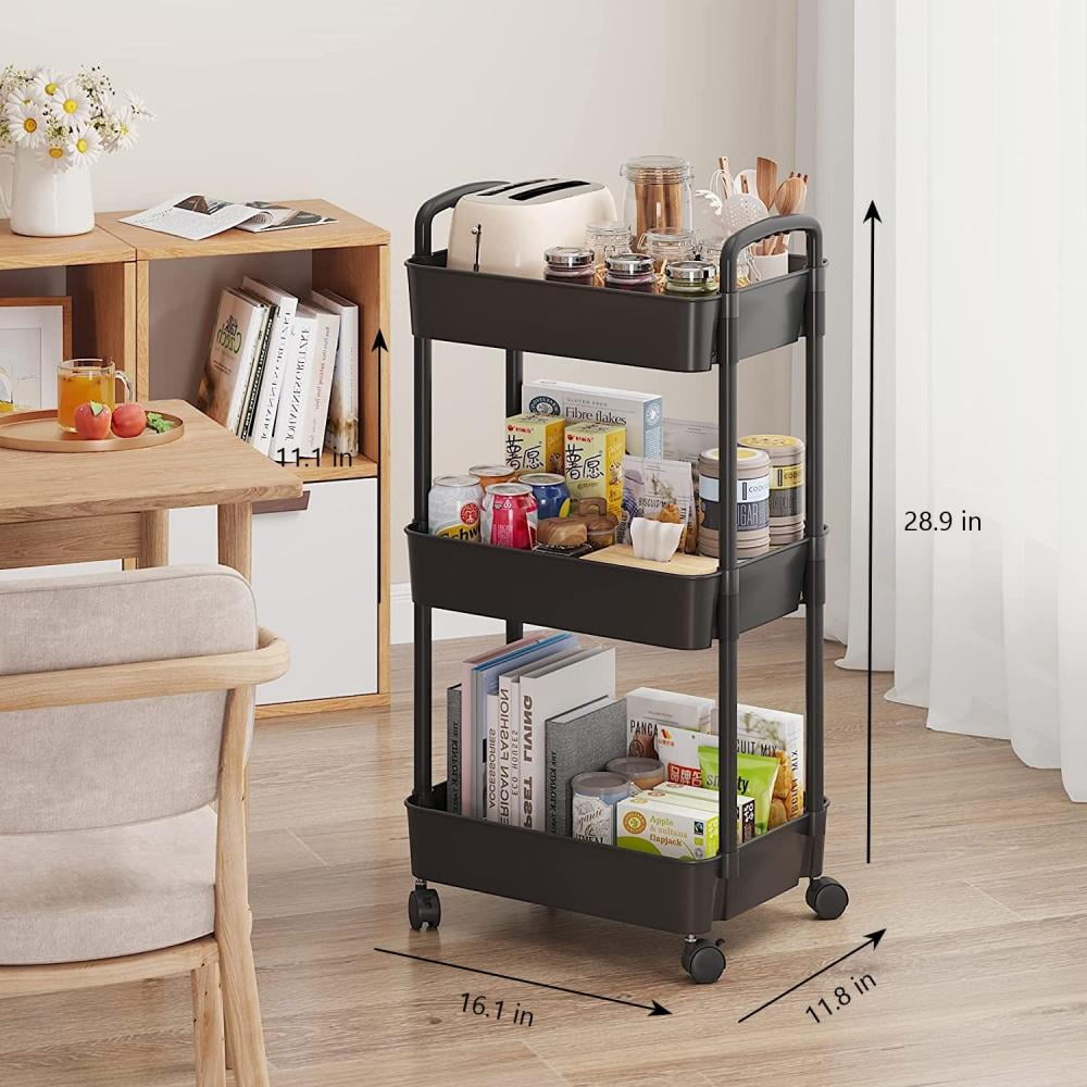 3-Tier Metal Rolling Storage Cart Shelves Rolling Utility Cart Organizer Cart Movable Storage Organizer Bathroom Kitchen Office Workshop White