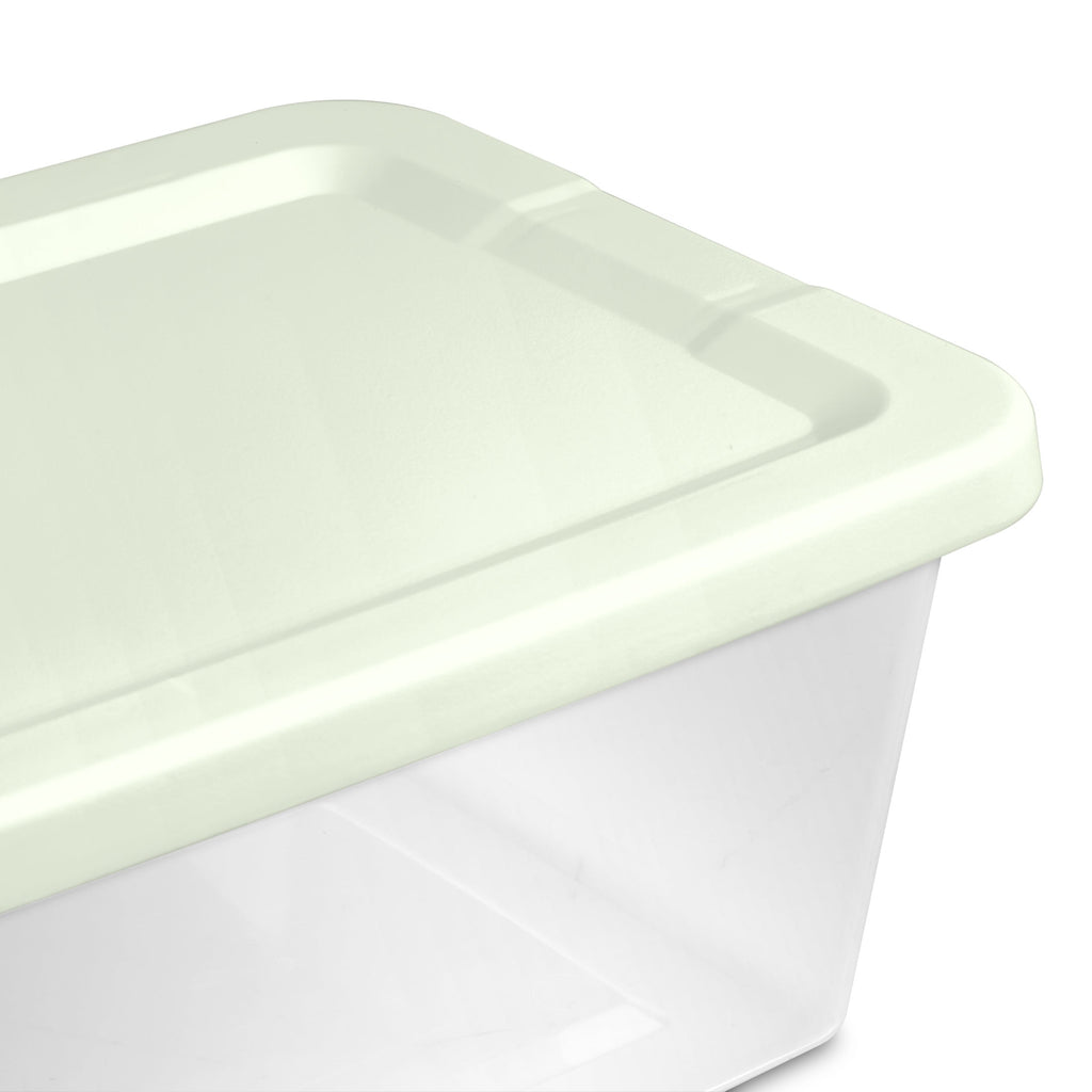 Set of (10) 6 Quart Storage Boxes, Clear Plastic Storage Bin with Snap-on Lid, Light Green