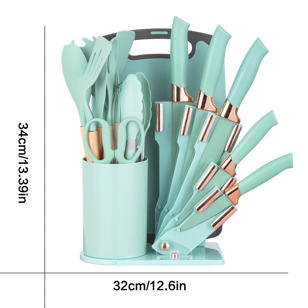 19-Piece Silicone Kitchen Utensil &amp; Knife Set - Heat-Resistant Cooking Tools Non-Stick Safe Gift for Mom or Women Black