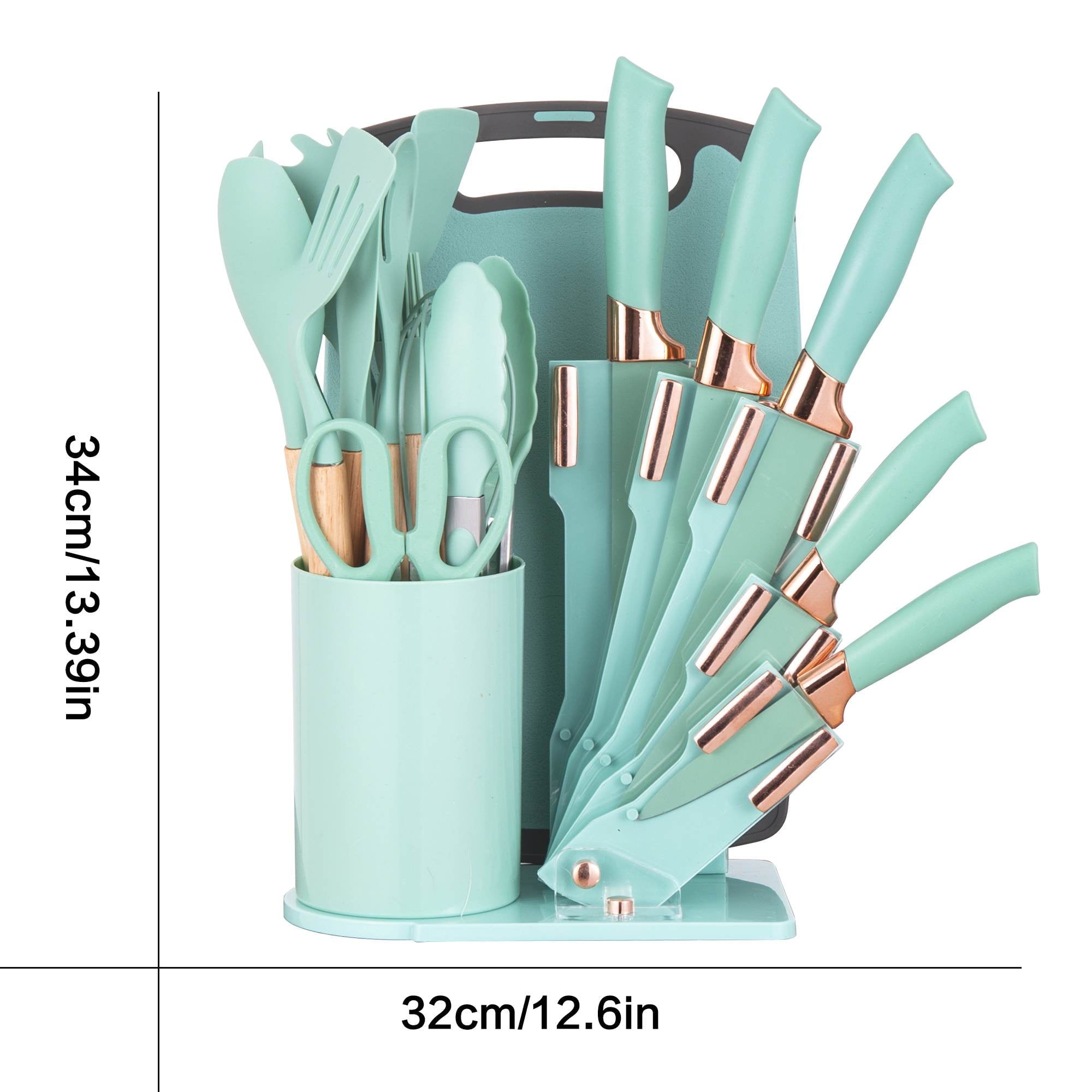 19-Piece Silicone Kitchen Utensil &amp; Knife Set - Heat-Resistant Cooking Tools Non-Stick Safe Gift for Mom or Women Black