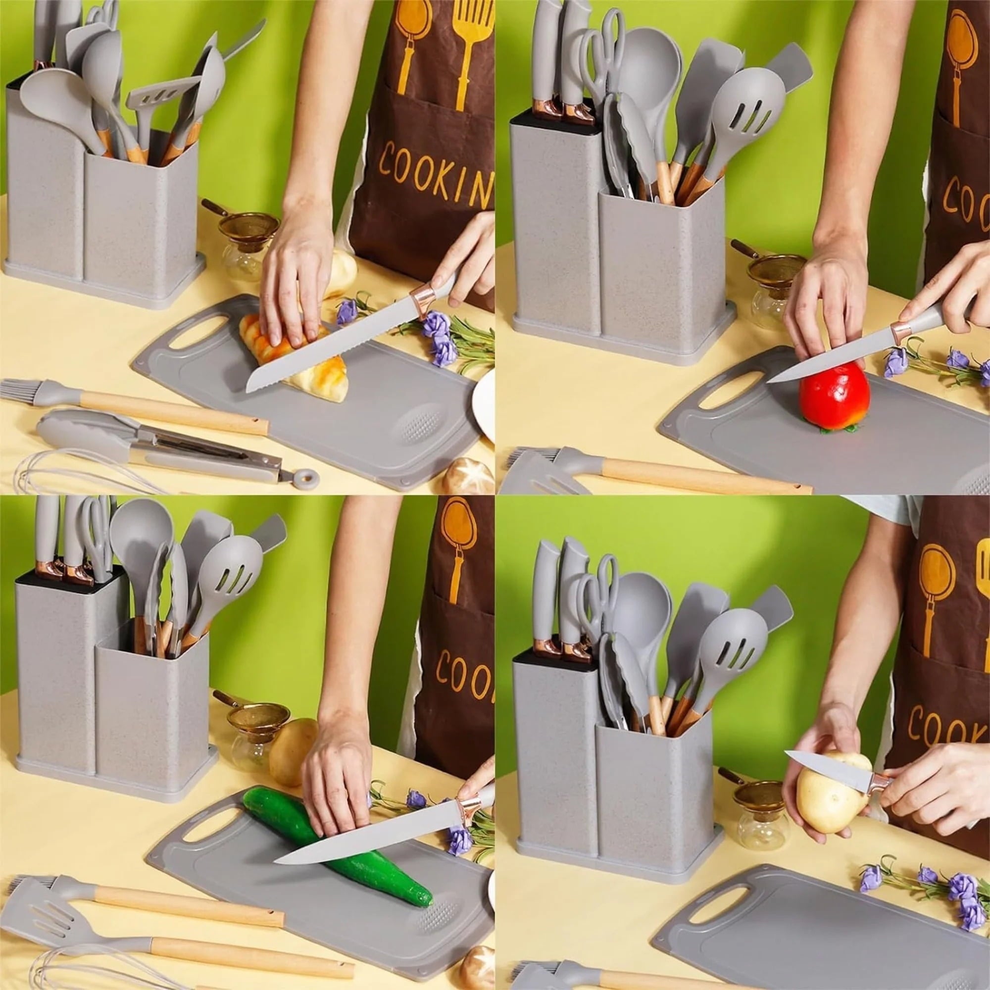 Silicone Cooking Utensils Set, BPA Free Pink Baking Tools Kitchen Knife 19 Pc