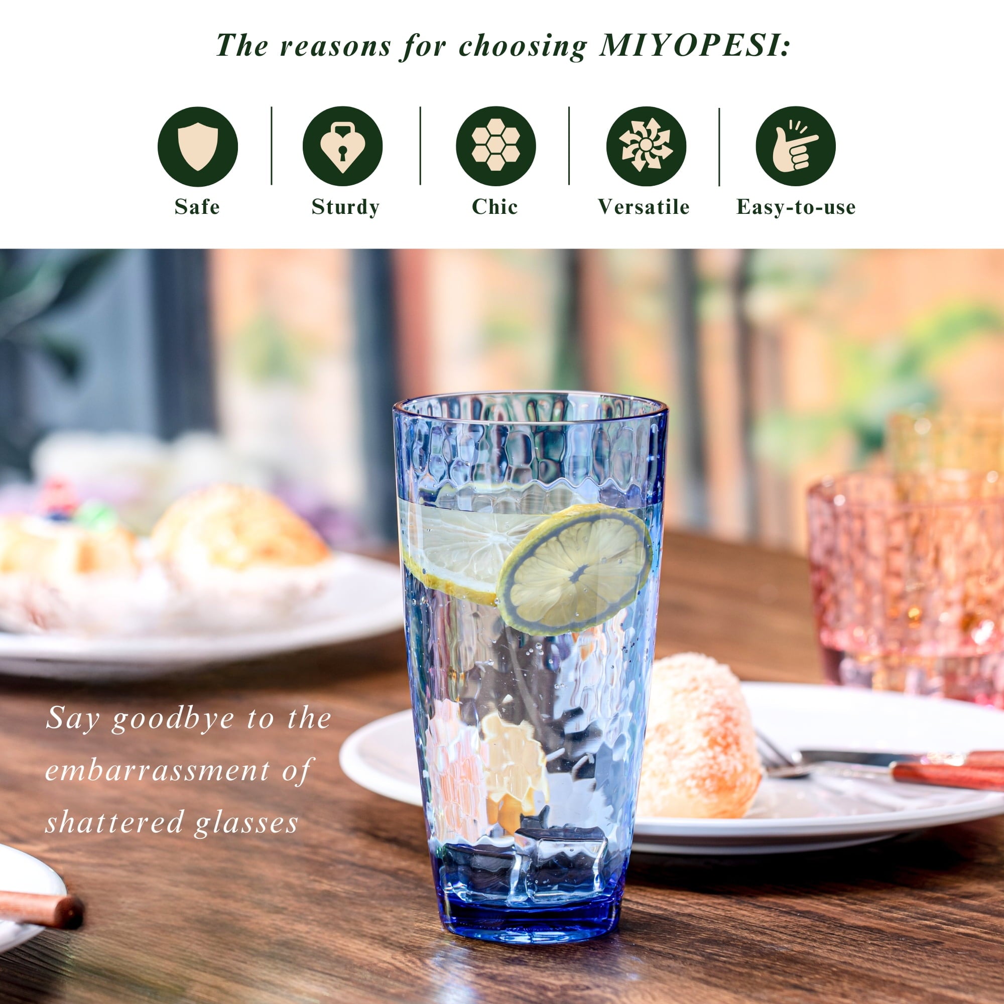 20oz Colorful Acrylic Glasses Drinkware (Set of 6), Hammered Shatter-Proof Plastic Tumblers