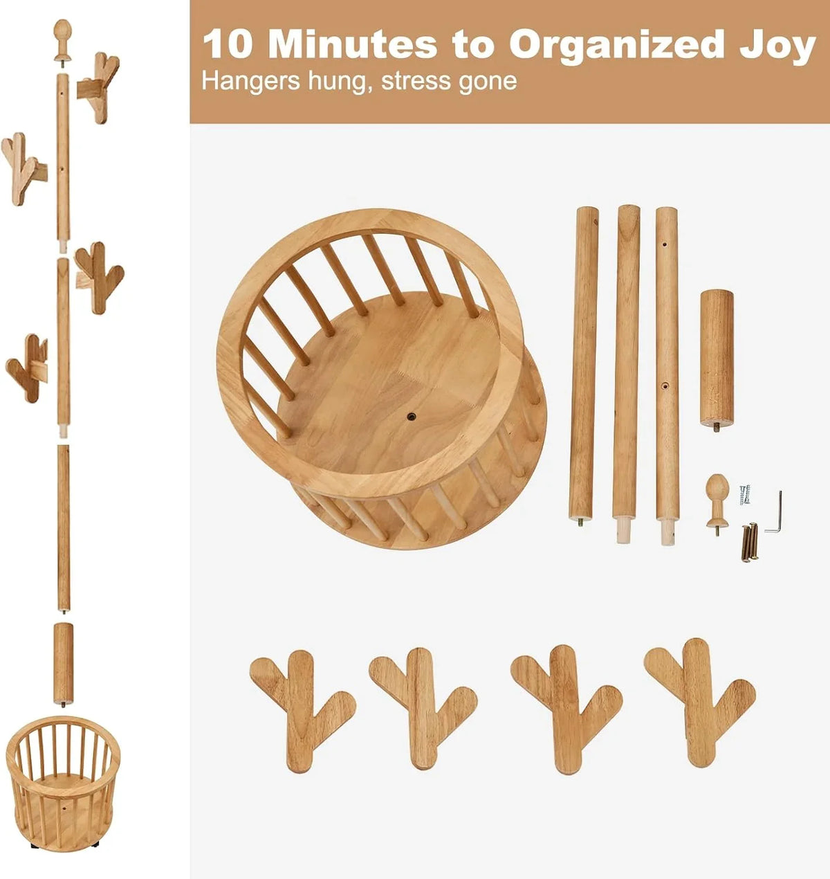 Wood Coat Rack Freestanding - Wooden Coat Tree Hat Rack with 12 Hooks, Clothes Coats Hanger Stand Rolling Racks with Umbrella Holder Wheels for Bedroom Entryway Hallway Livingroom (Walnut)