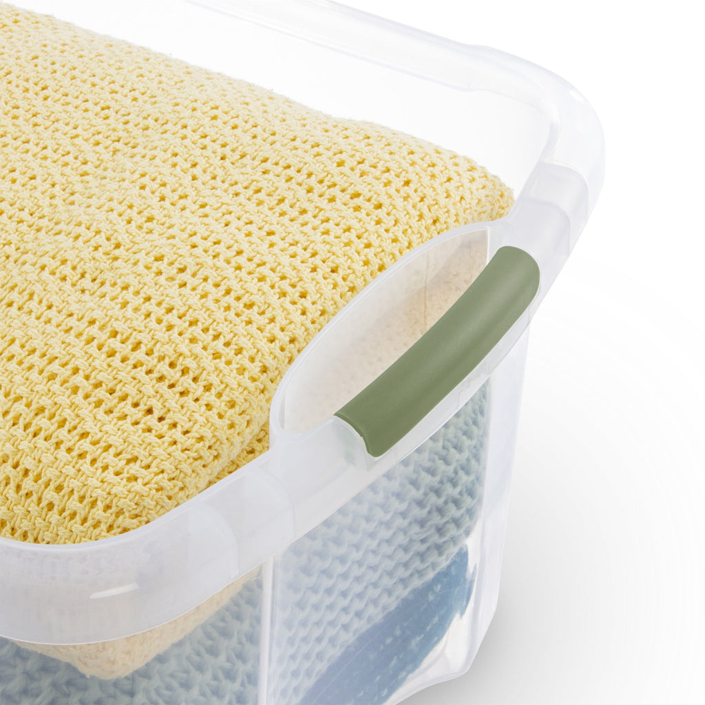 EZ Carry 95 Quart Extra-Large Storage Bin, Clear Plastic Storage Container with Full-Grip Handles, Green