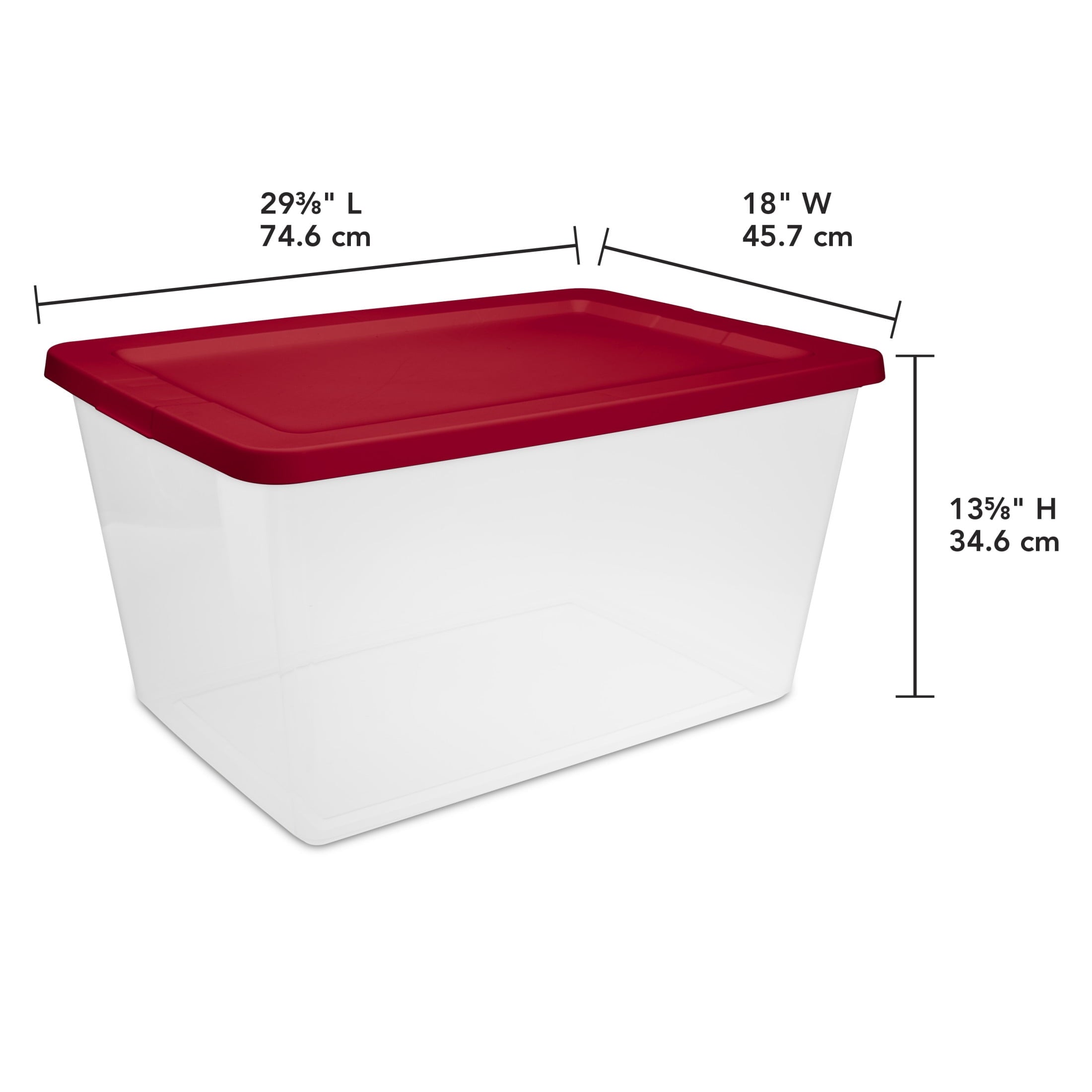 58 Quart Medium Storage Bin, Clear Plastic Storage Container with Snap-On Lid, White