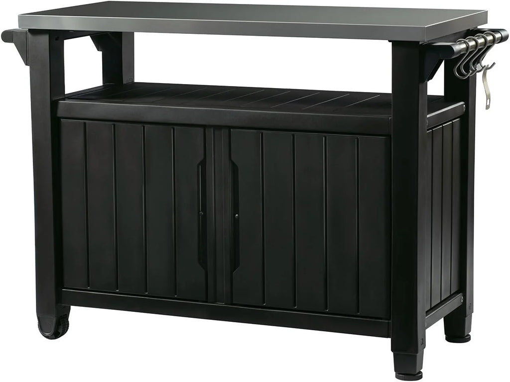 Outdoor Rolling Table Cart for Food Prep, Storage, Bar & Grill, Dark Brown