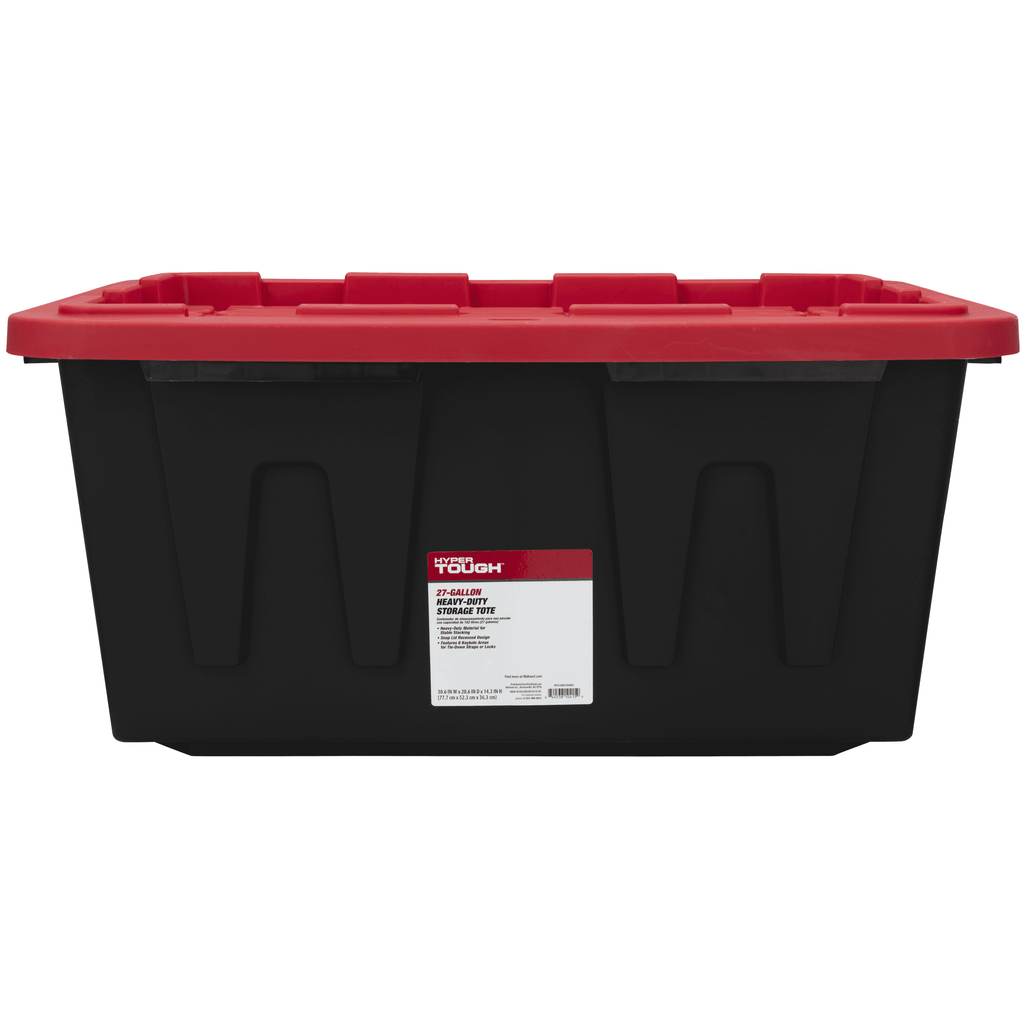 27 Gallon Large Storage Bin with Snap Lid, Black and Red, Heavy Duty Plastic Storage Container