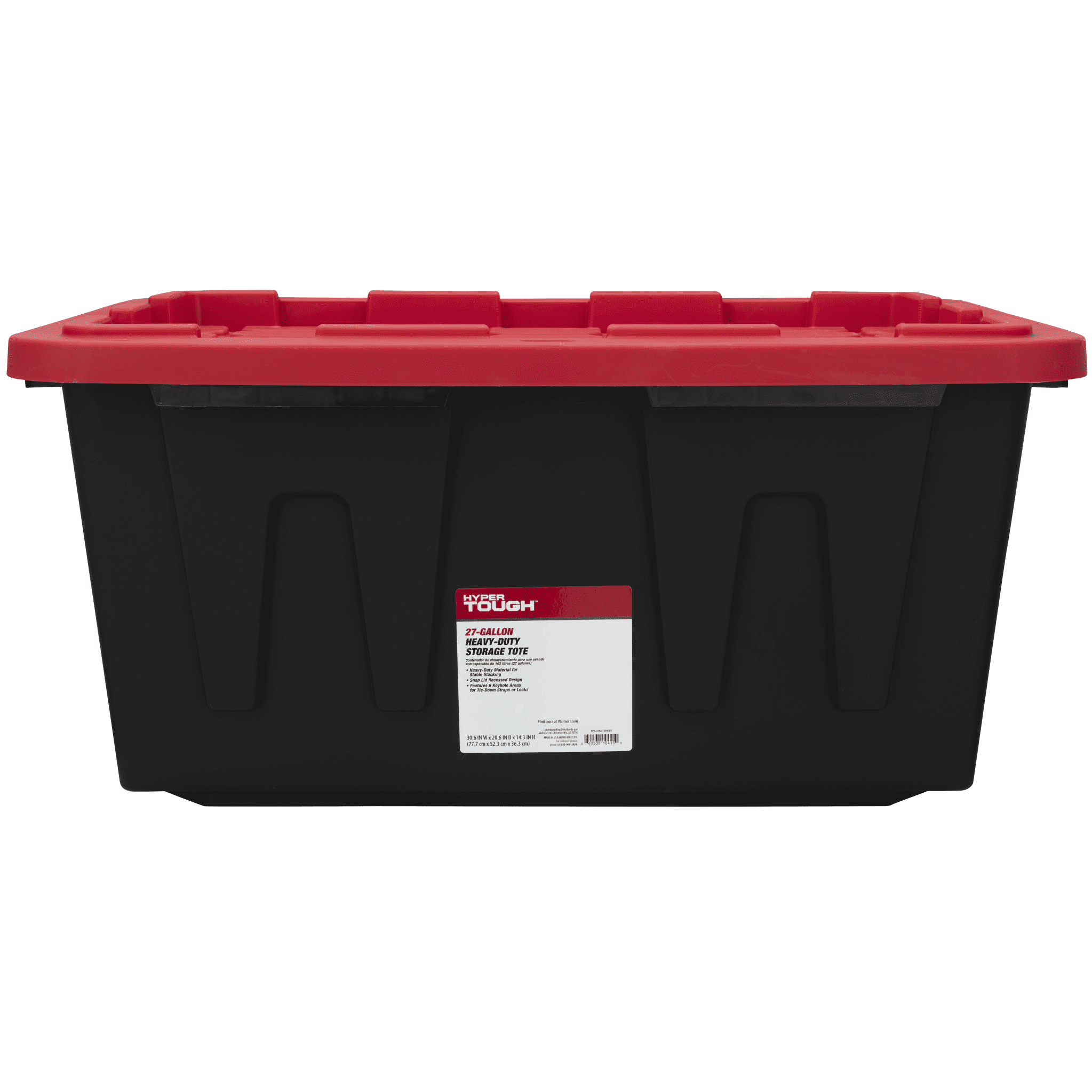 27 Gallon Large Storage Bin with Snap Lid, Black and Red, Heavy Duty Plastic Storage Container