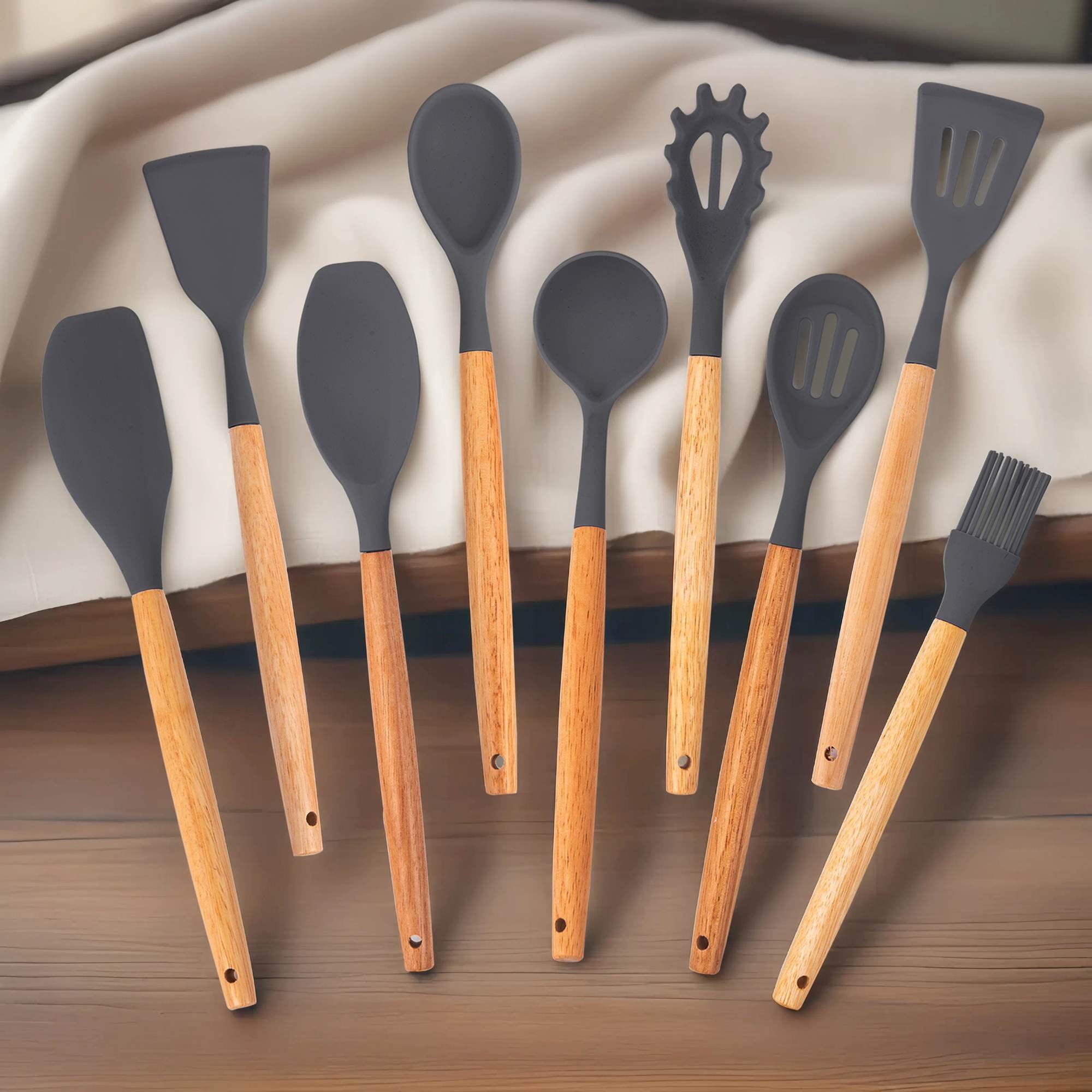 19-Piece Silicone Kitchen Utensil &amp; Knife Set - Heat-Resistant Cooking Tools Non-Stick Safe Gift for Mom or Women Black