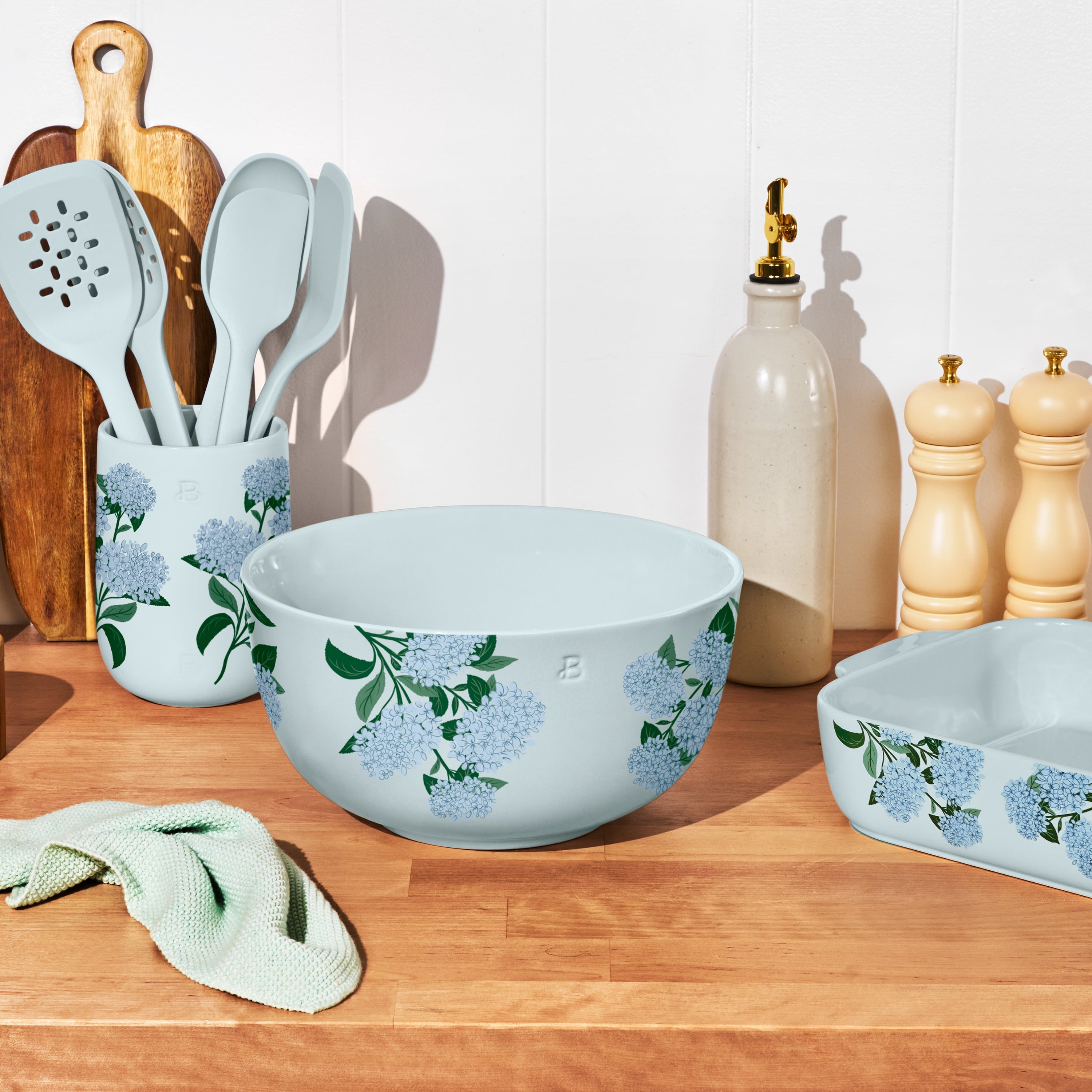 6-Piece Silicone Tool Set with Ceramic Crock, Porcini Taupe by Drew Barrymore