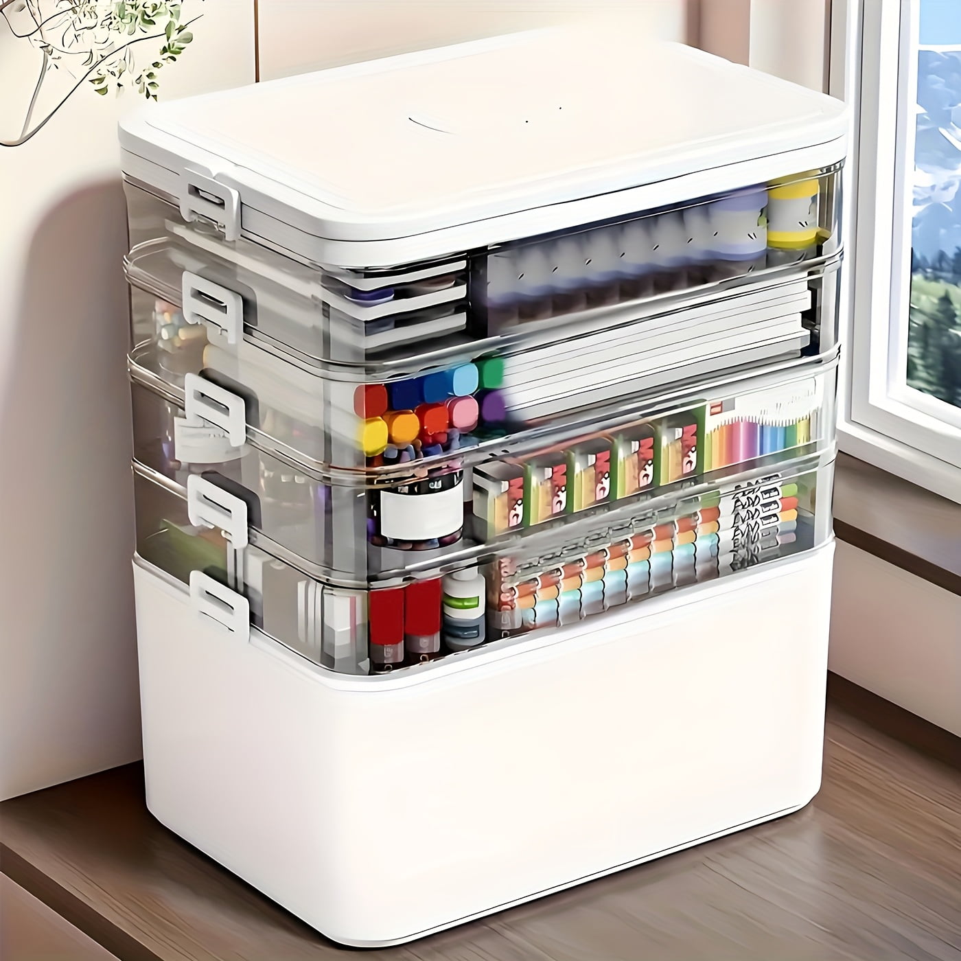 5-Tier Heavy-Duty Plastic Storage Box - Clear with Lids &amp; Handle