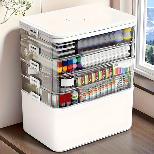 5-Tier Heavy-Duty Plastic Storage Box - Clear with Lids &amp; Handle