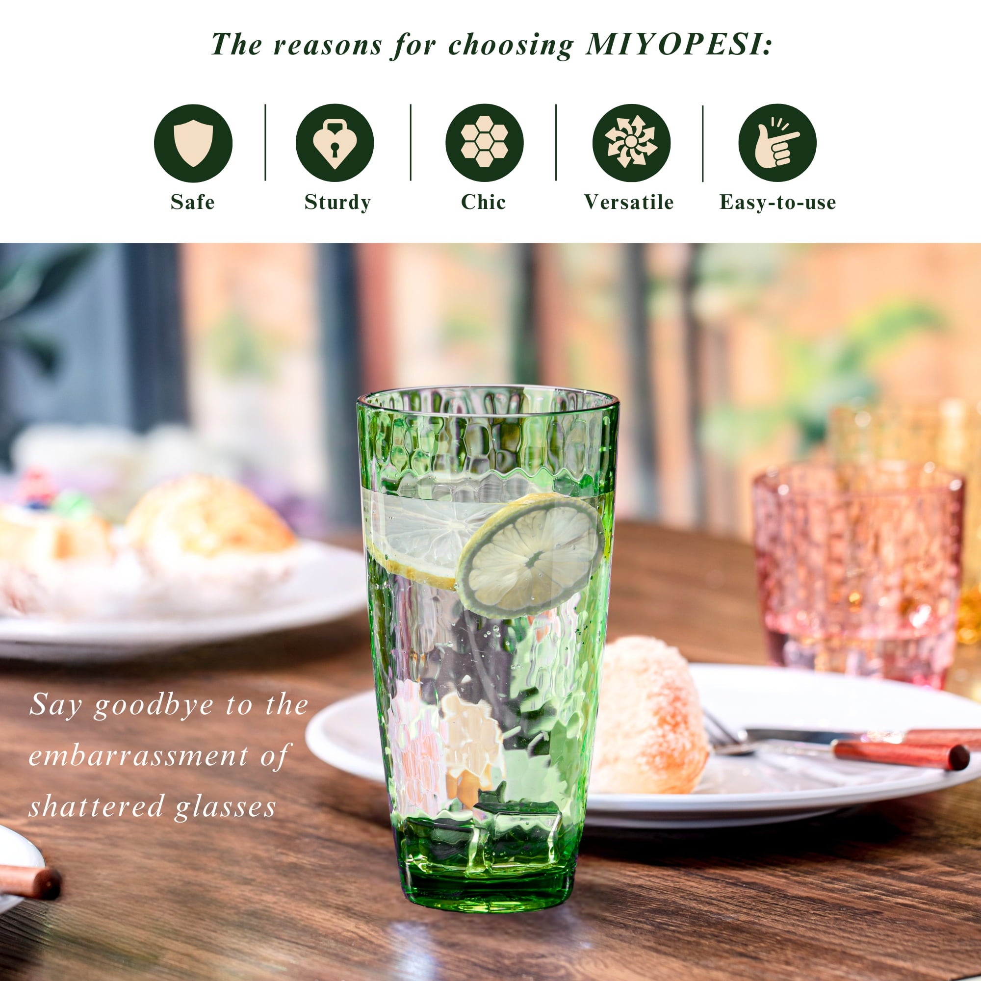 20oz Colorful Acrylic Glasses Drinkware (Set of 6), Hammered Shatter-Proof Plastic Tumblers