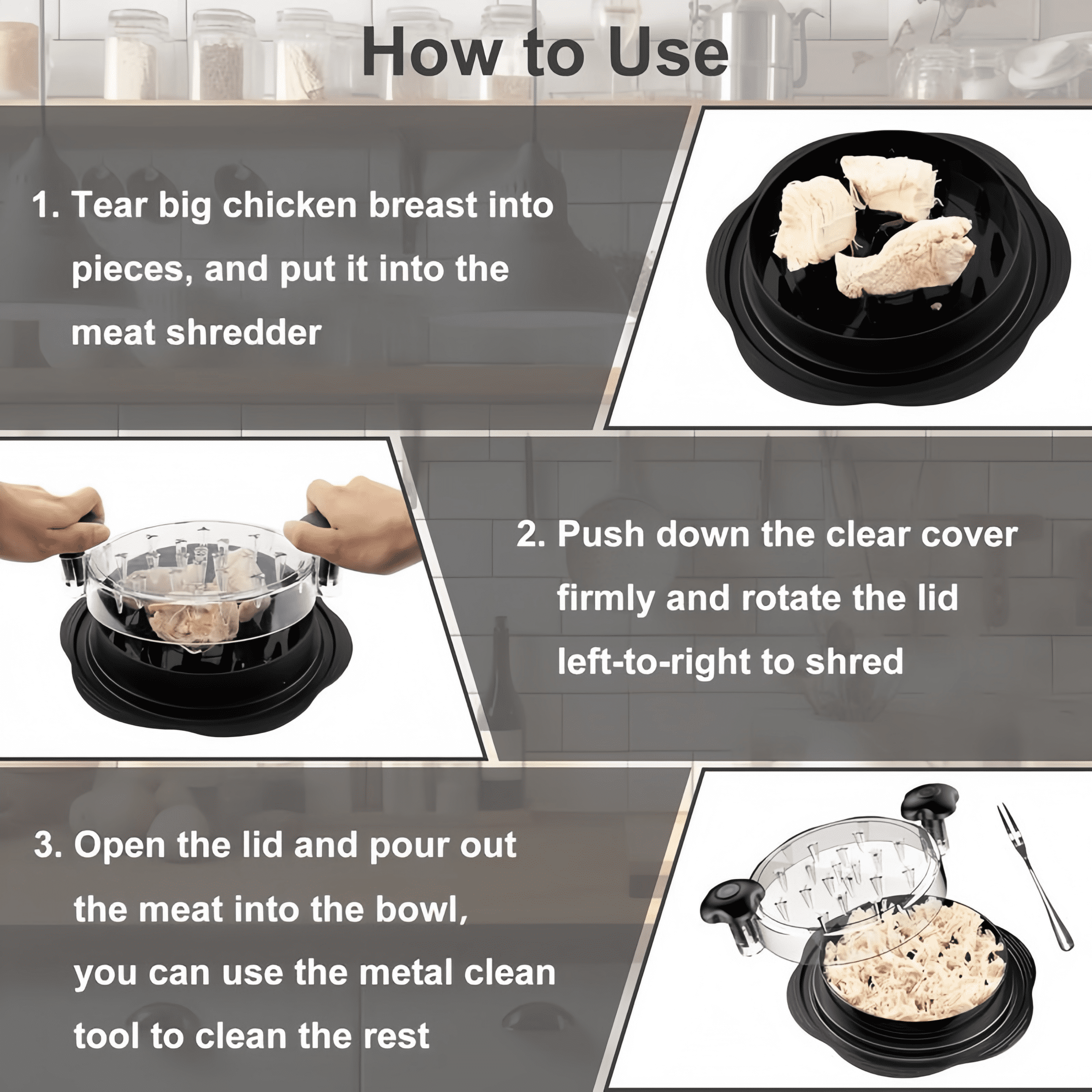 Chicken Shredder Tool Twist (Large 10 Inch), Meat Shredder for Pulled Pork Beef &amp; Chicken, BPA Free with Anti-Slip Base &amp; Handle, Kitchen Gadget, 1 Count
