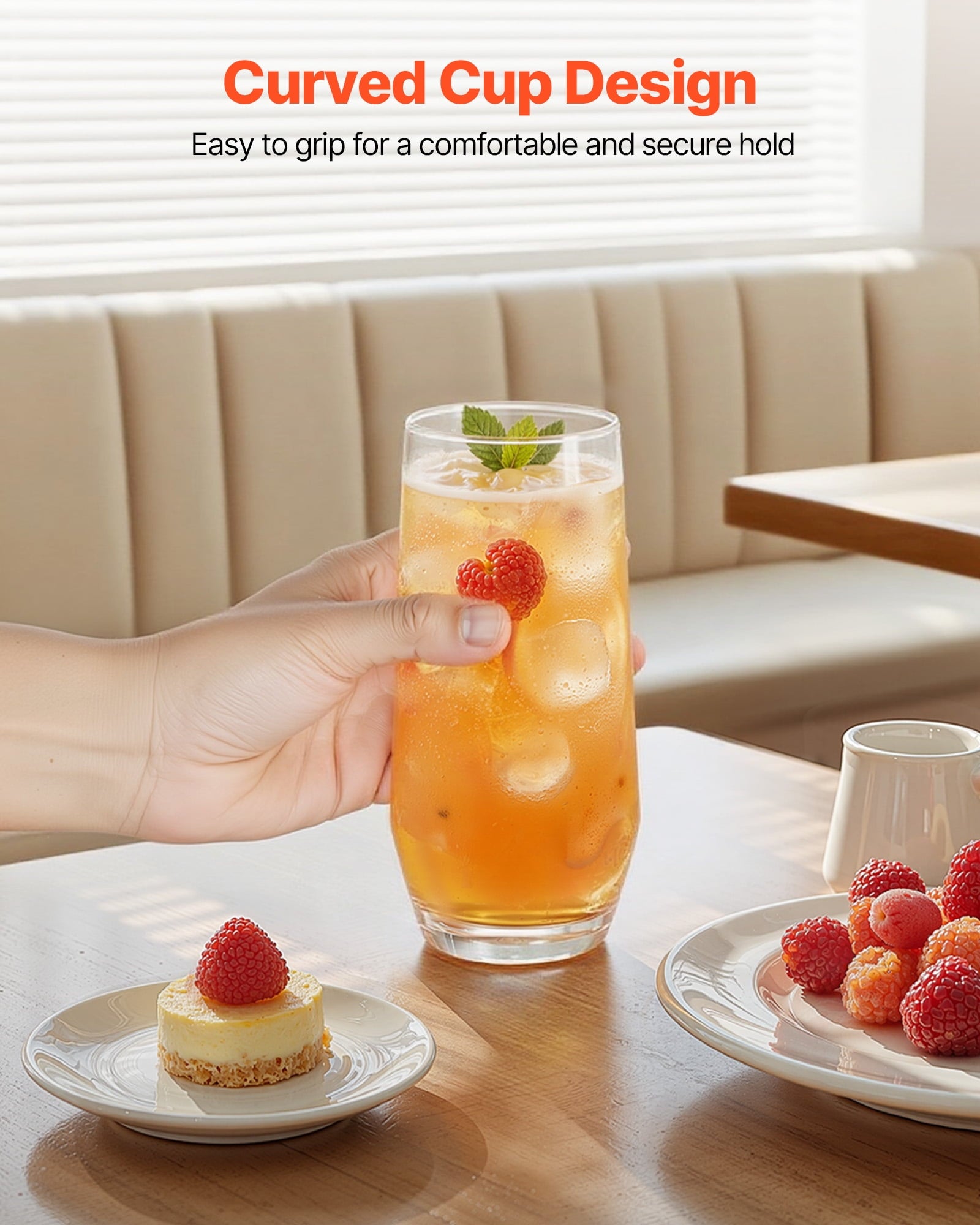 VEVOR Drinking Glasses Set, 16-Piece Crystal Glass Cups, Elegant Mixed Glassware Set, with 8 Pcs 18.26 Oz Highball and 8 Pcs 11.5 Oz Cocktail Drinkware for Kitchen, Beer,Smoothie,Juice,Soda,Wine