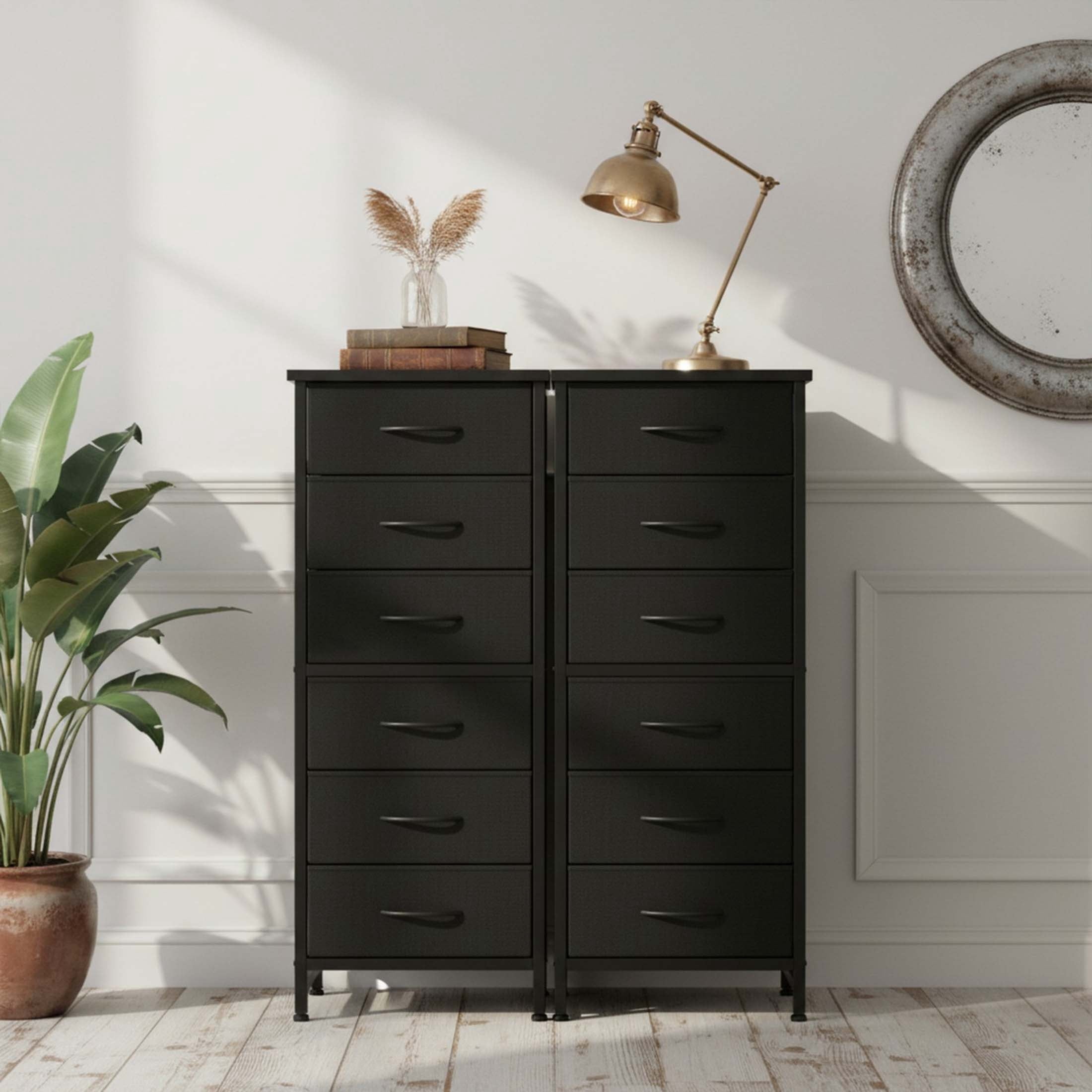 5 Fabric Dresser with 5 Storage Drawers, TV Stand with Wooden Top Metal Frame for Clothes, Living Room, Hallway, Entryway, Rust