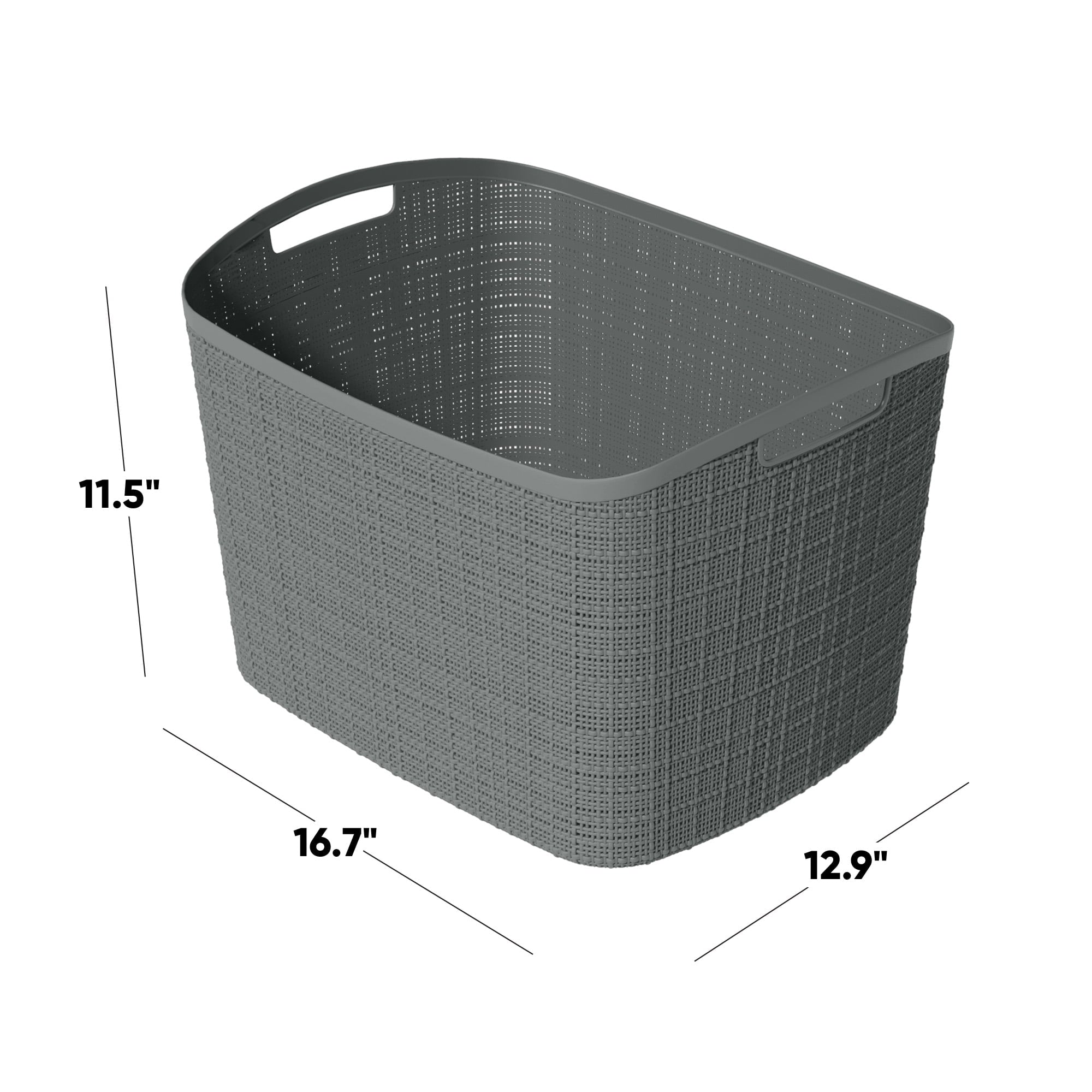 Jute Small Gray Plastic Decorative Storage Basket, 10.6 in x 7.8 in x 4.3 in
