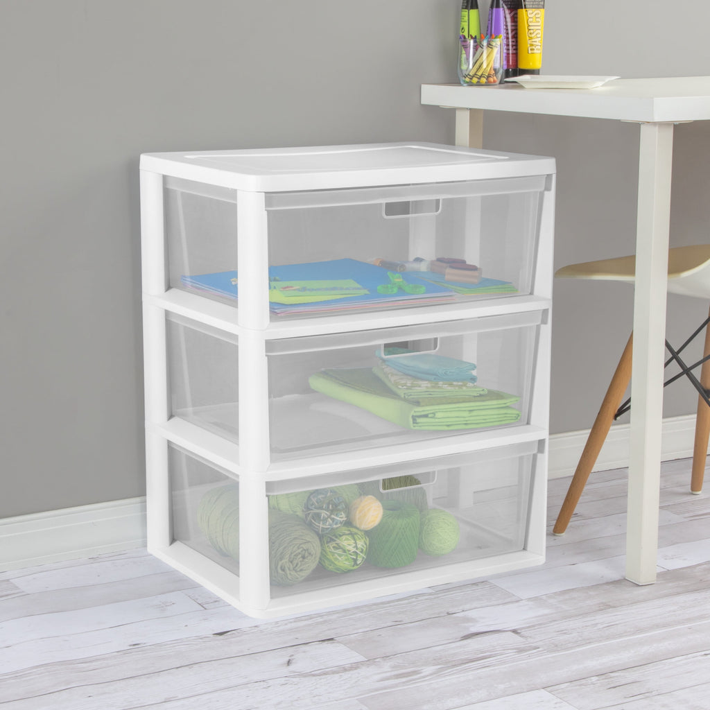 Medium 3 Drawer Tower, with Removable Clear Plastic Storage Bins, Tool-Free, Black
