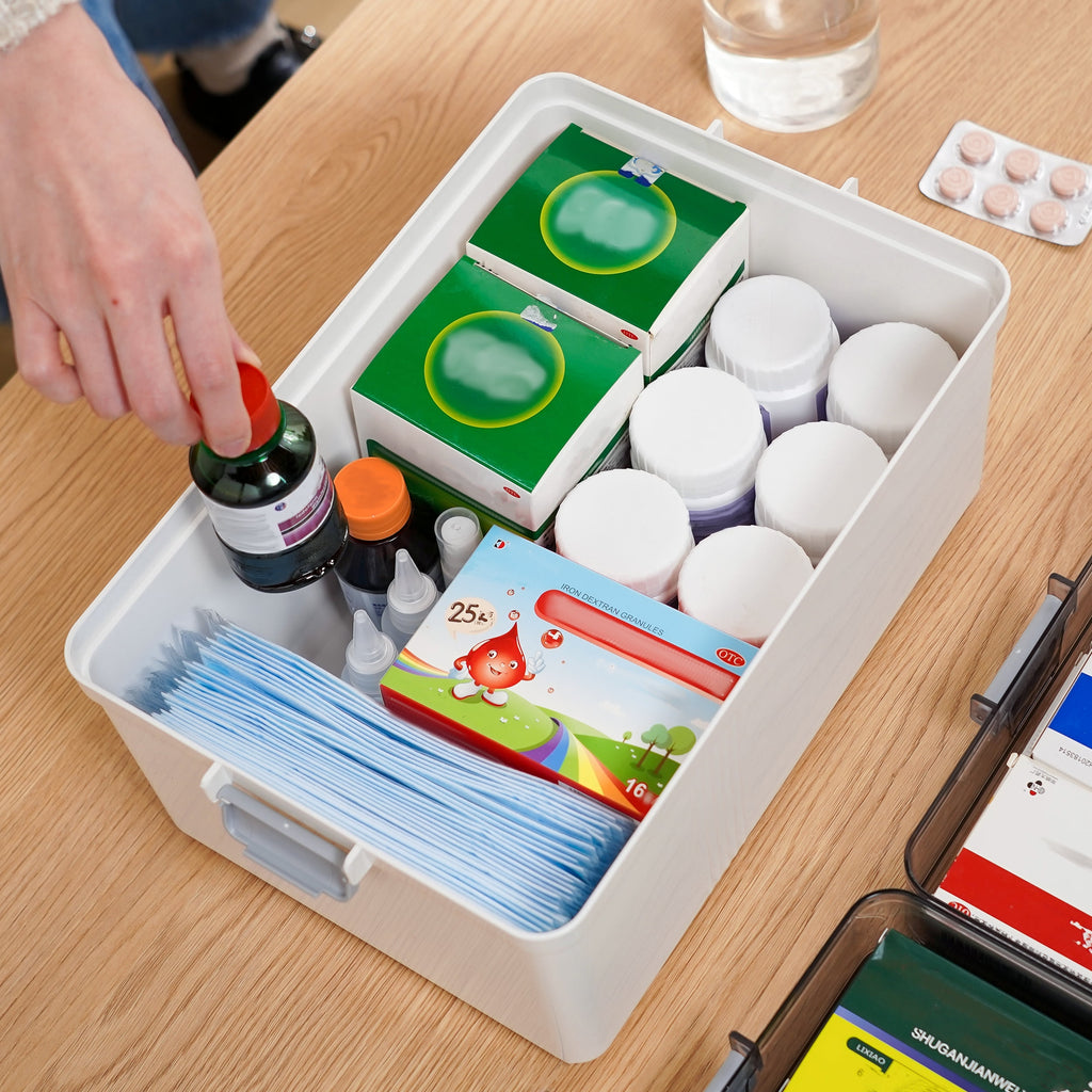 5 Layer storage bins with lid Stack &amp; Carry Box Plastic Handled with Removable Tray for Craft Adult