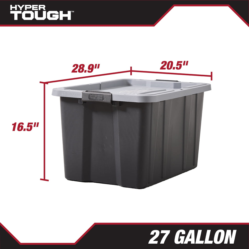 27 Gallon Large Storage Bin with Latch Lid, Heavy Duty Latching Plastic Storage Container, Black and Grey