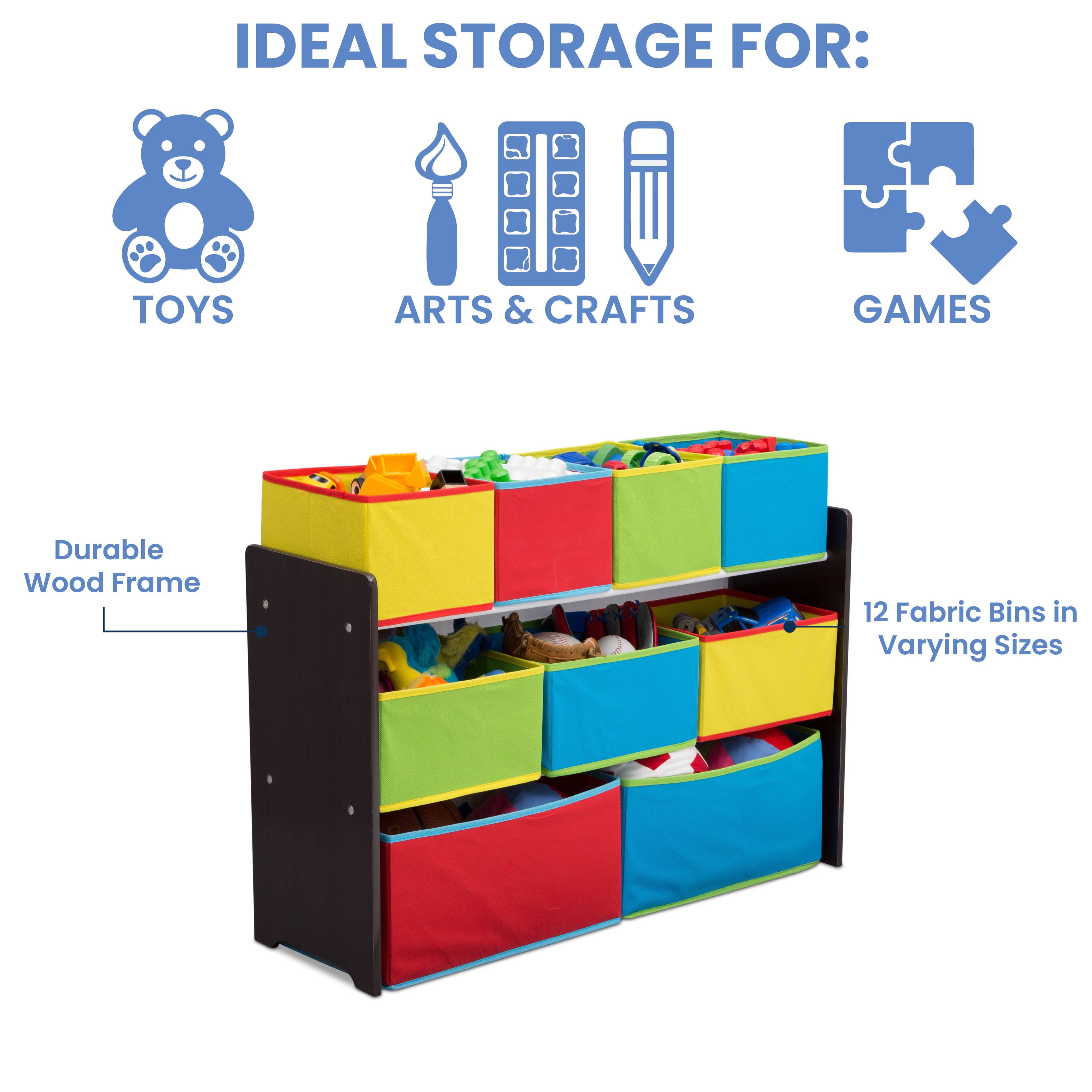 Deluxe Multi-Bin Toy Organizer with Storage Bins, Greenguard Gold, Wood, Natural