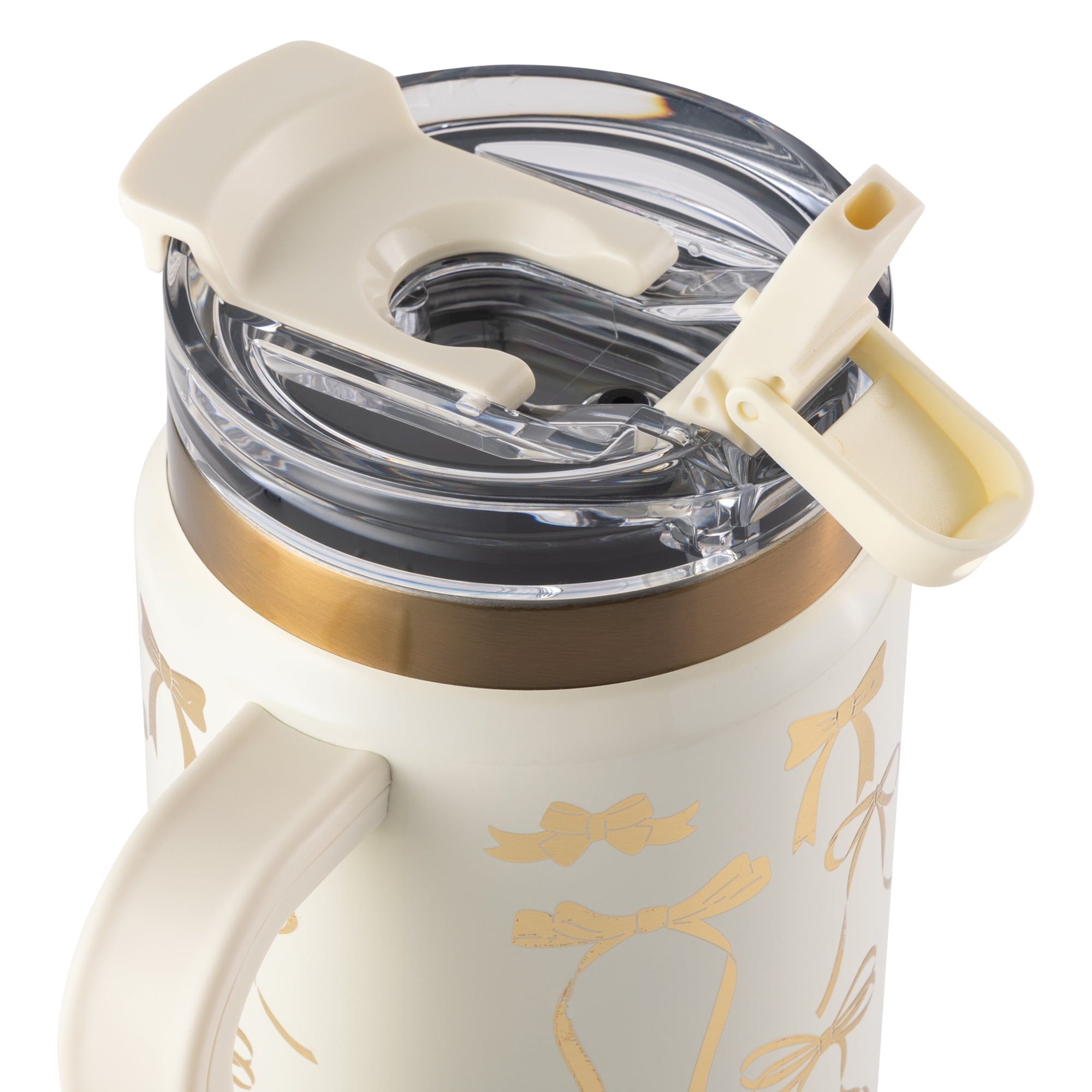 Thyme &amp; Table 32 fl oz Stainless Steel Luna Tumbler with Handle and Dual Straw Lid, Cream &amp; Black Check