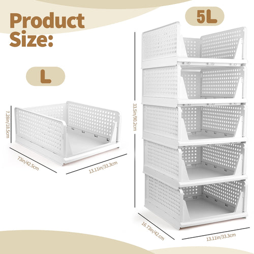 5 Pack Closet Storage Basket, Multifunctional Closet Organizer for Kitchen Bathroom Laundry Room Wardrobe Storage, Clothes Storage Drawer Organizer, White