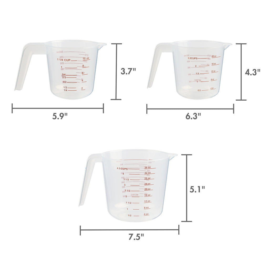 3-Piece Tapered Spout Nesting Plastic Measuring Cups Set, Clear