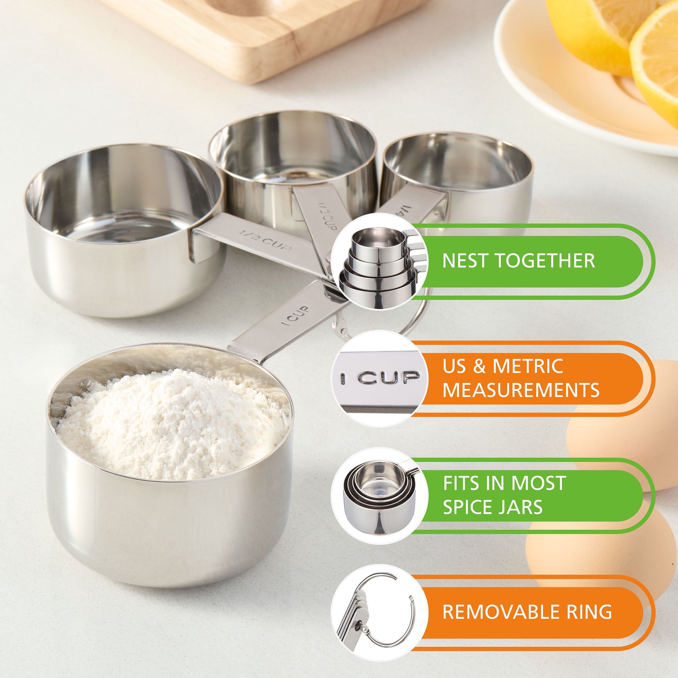 Kitchen Stainless Steel 4-Piece Nesting Measuring Cups