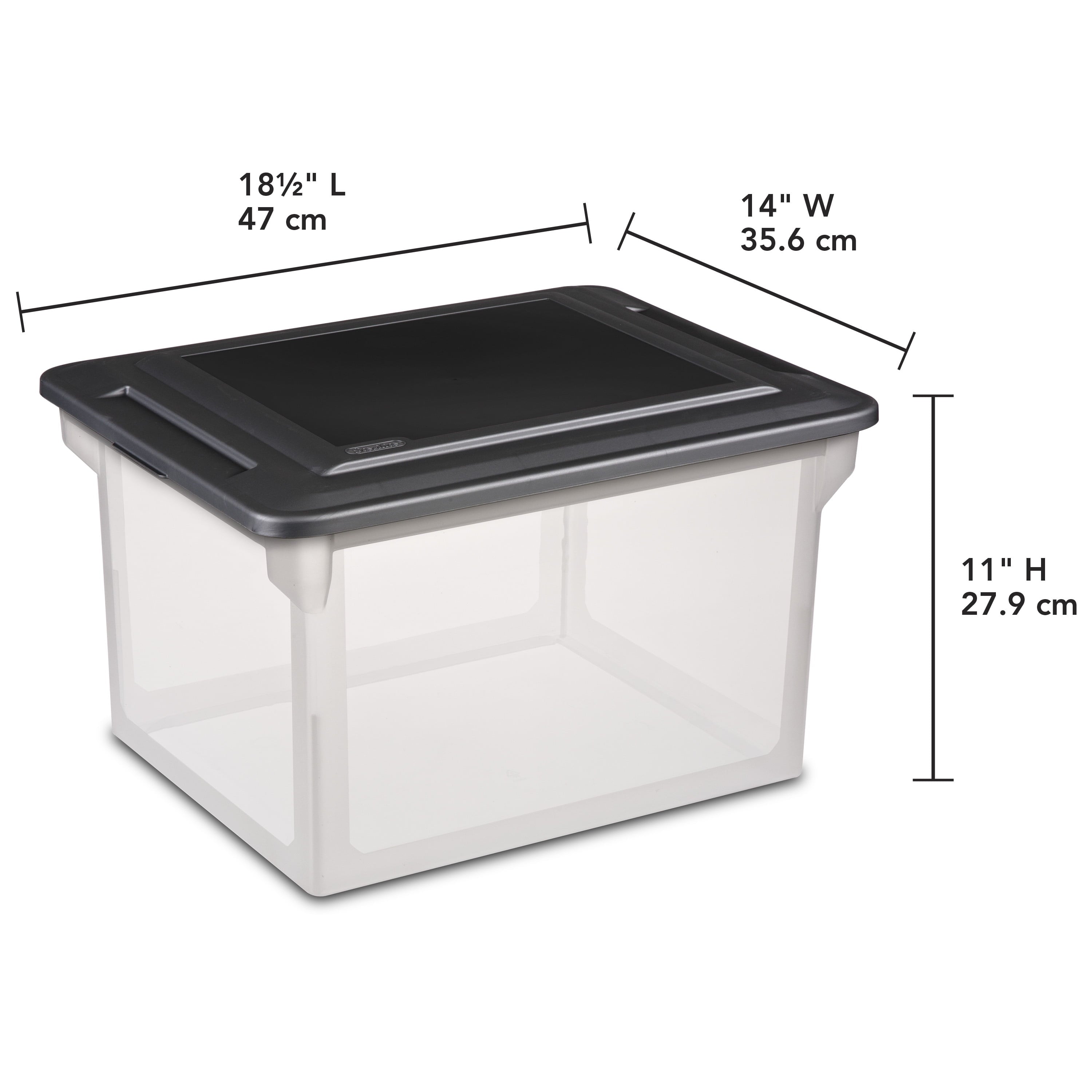 File Box, Clear Plastic Bin with Black Lid, Letter or Legal-Sized File Storage
