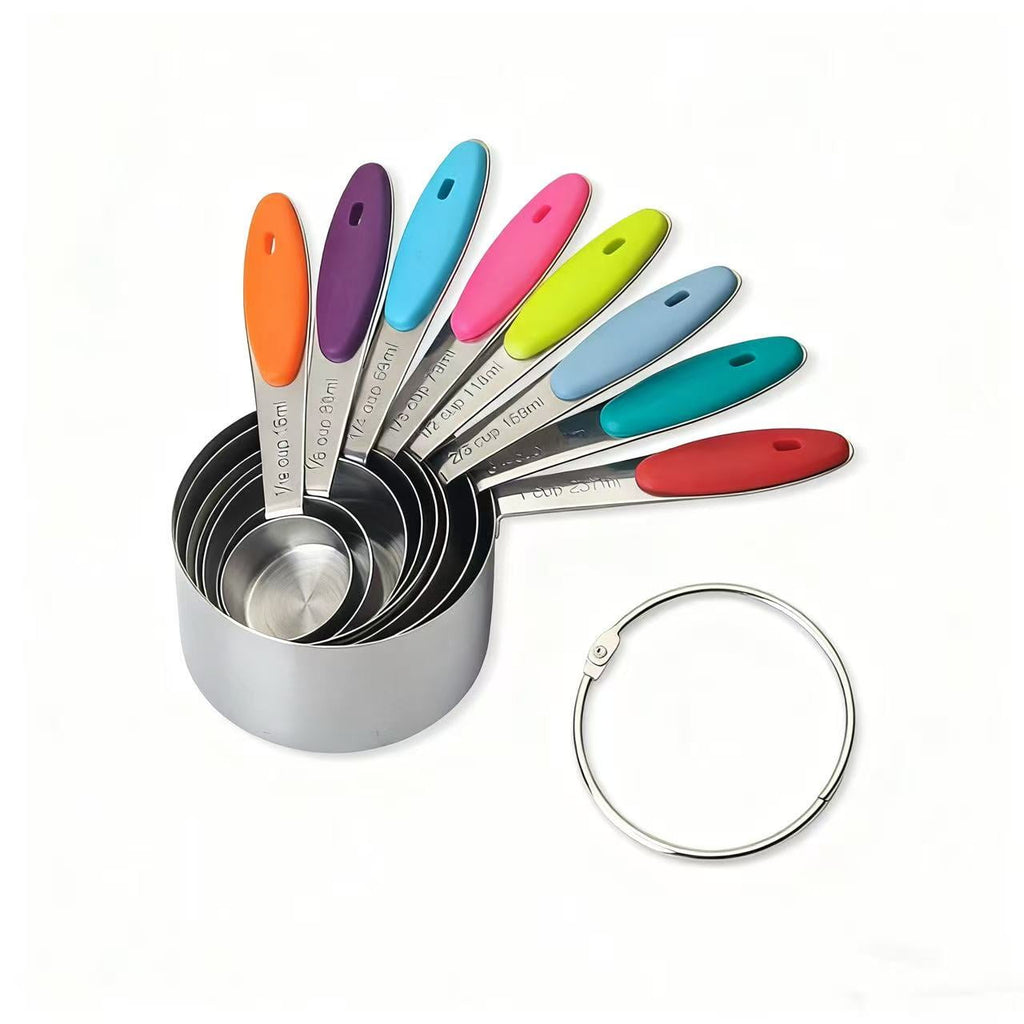 17-Piece Magnetic Stainless Steel Measuring Cups and Spoons Set with Silicone Handles, Kitchen Measuring Tools for Cooking, Baking