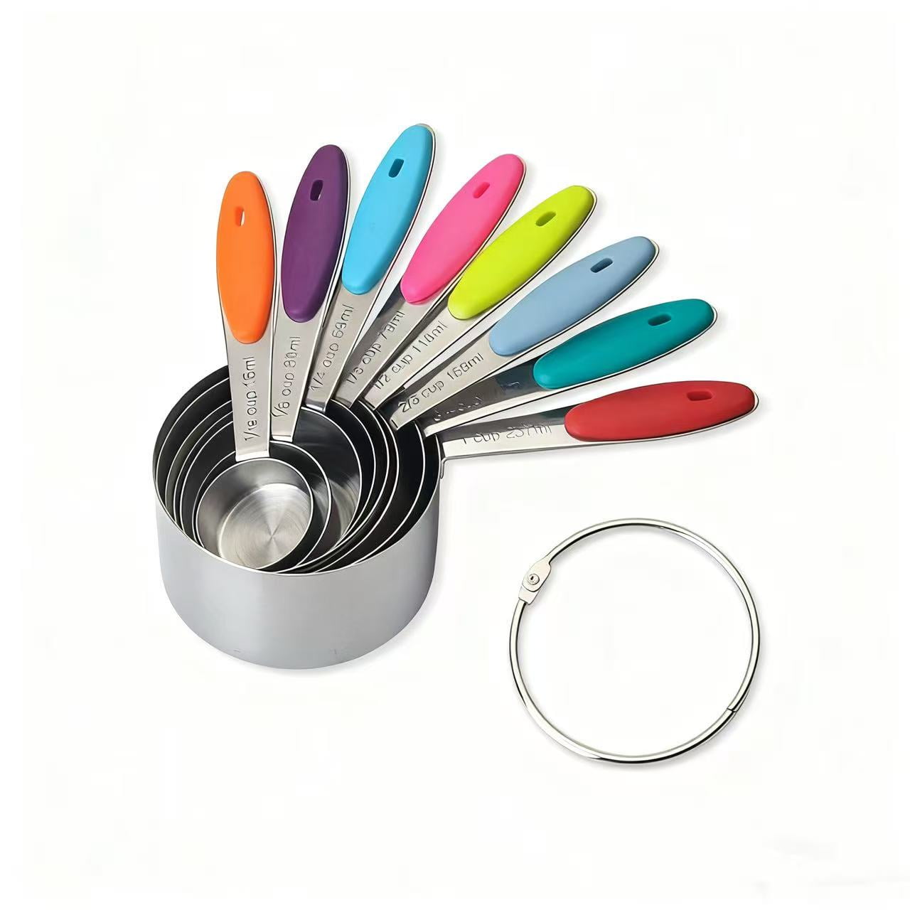 17-Piece Magnetic Stainless Steel Measuring Cups and Spoons Set with Silicone Handles, Kitchen Measuring Tools for Cooking, Baking